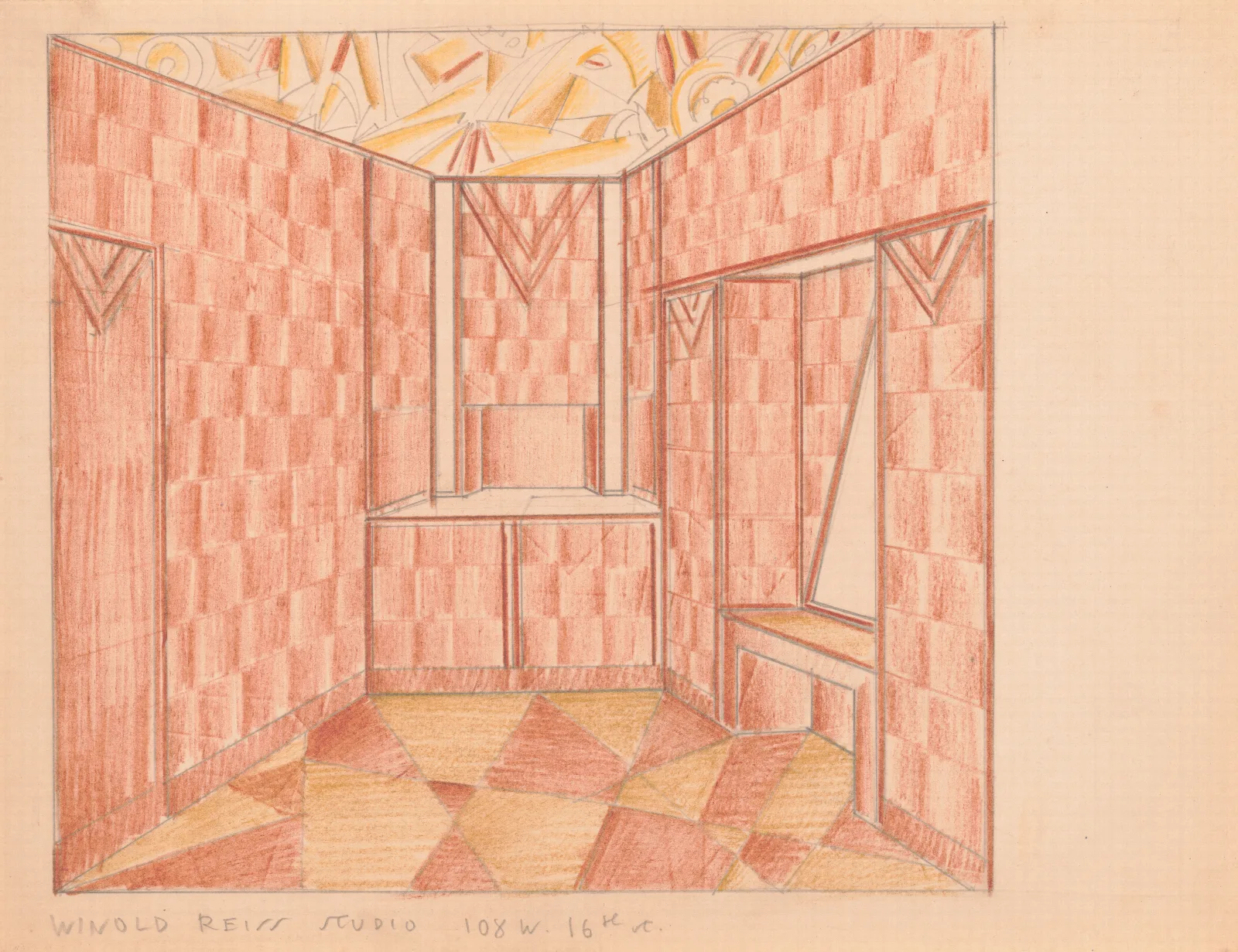 Design For Small Showroom Or Powder Room Interior Perspective Study Wall Art by Winold Reiss - Canvas Print