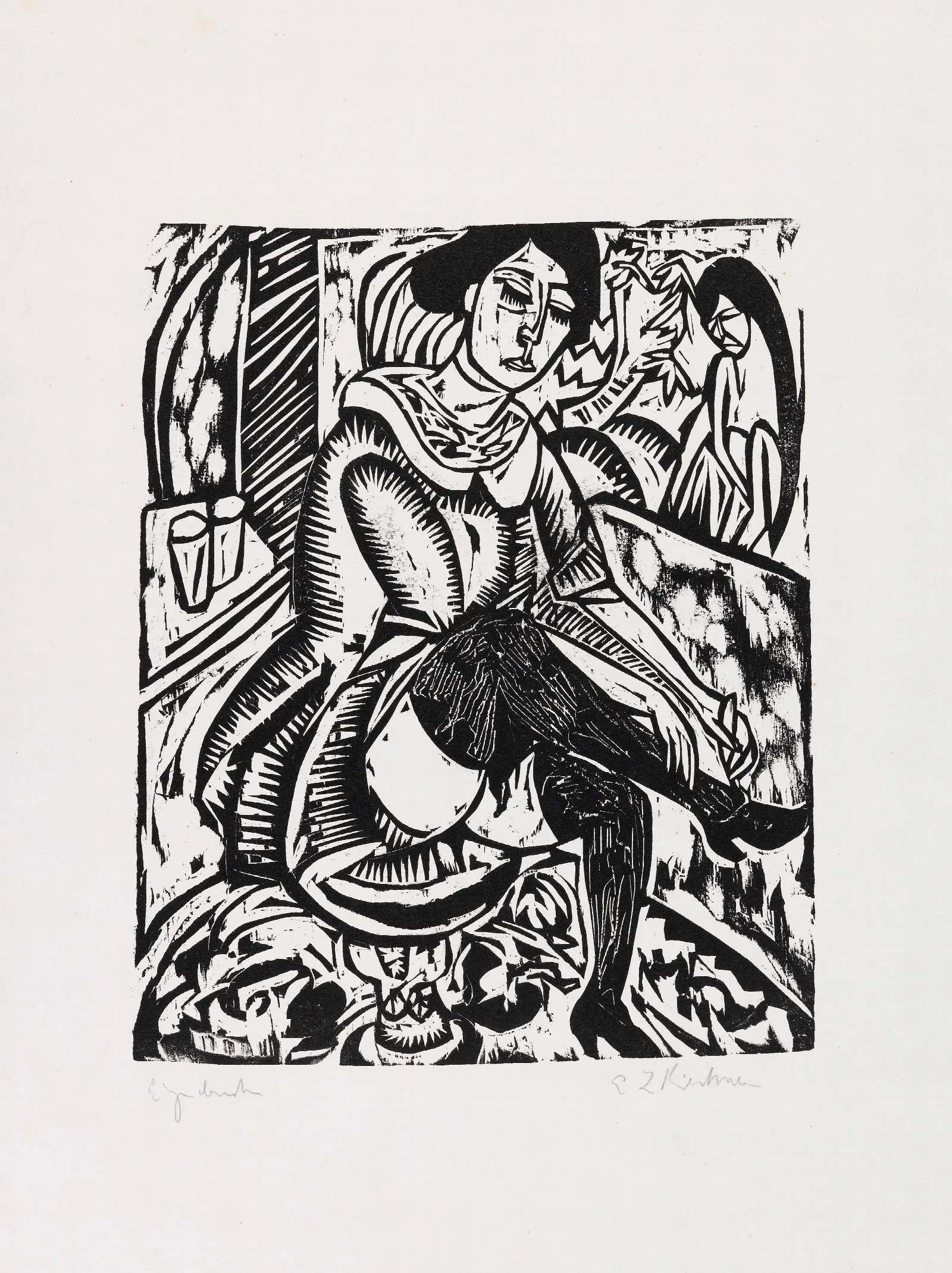 Frau Schuh Zuknopfend 2 Wall Art by Ernst Ludwig Kirchner - Canvas Print