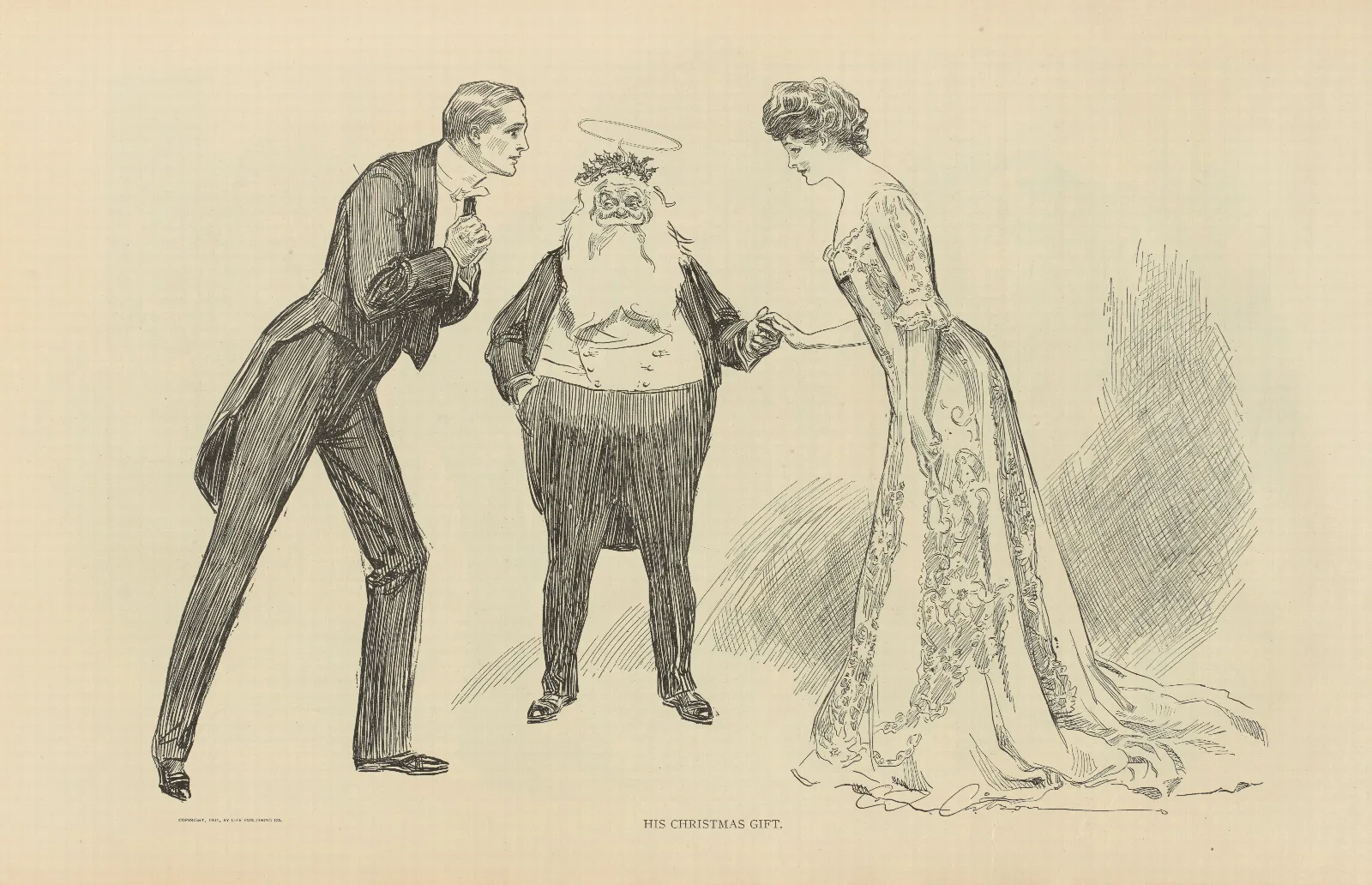 His Christmas Gift Wall Art by Charles Dana Gibson - Canvas Print