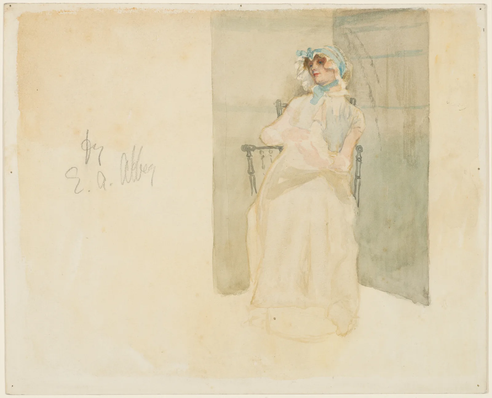 The Hat With The Blue Ribbons Wall Art by Edwin Austin Abbey - Canvas Print