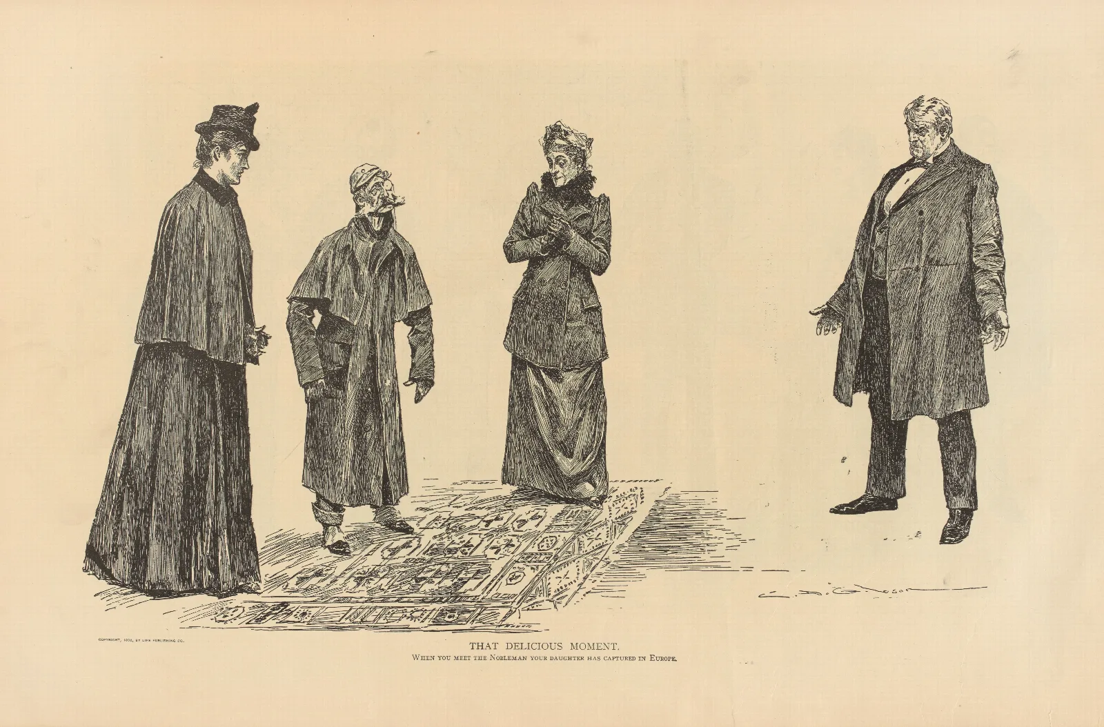 That Delicious Moment When You Meet The Nobleman Your Daughter Has Captured In Europe Wall Art by Charles Dana Gibson - Canvas Print