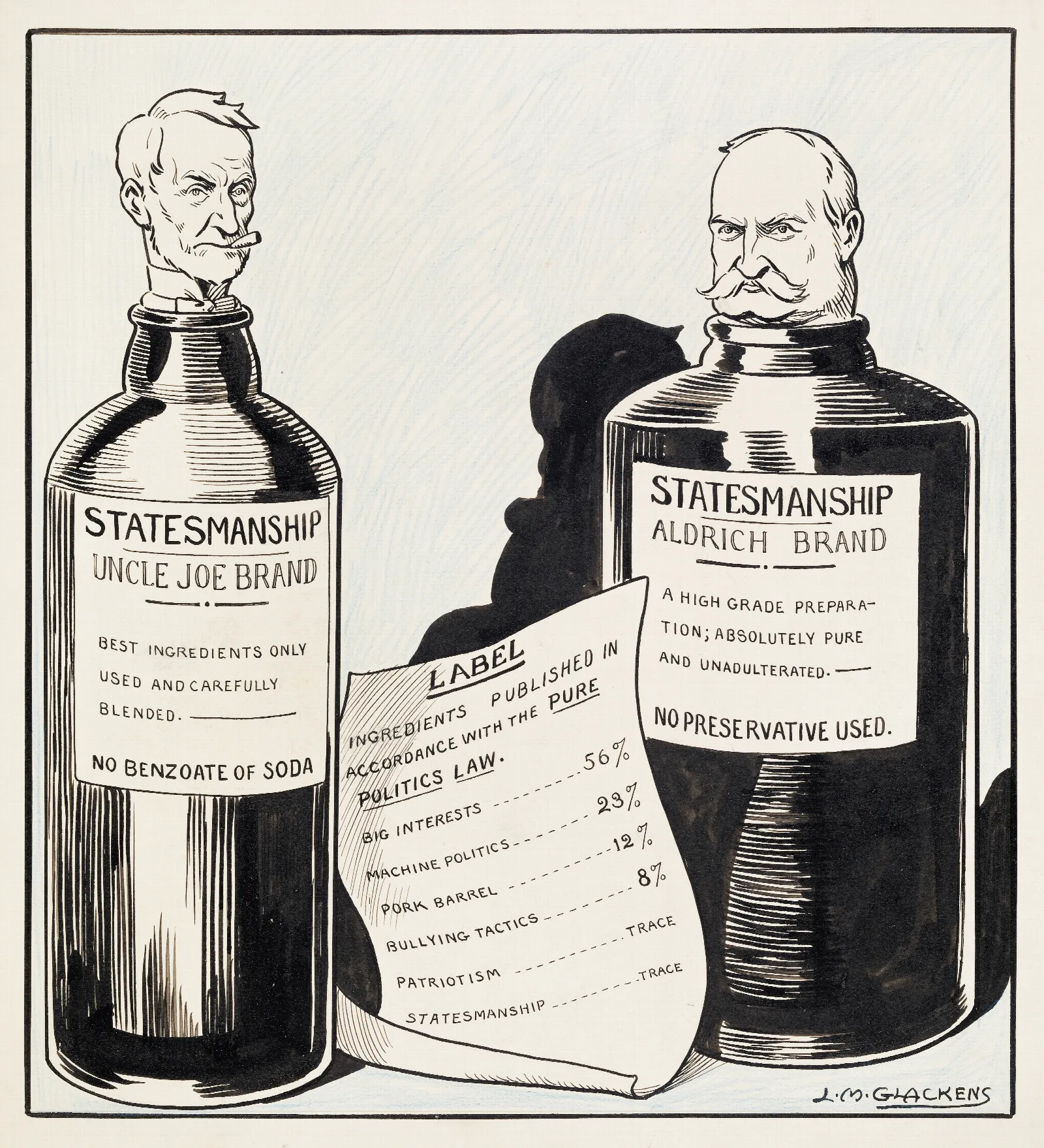 Whiskey Doesnt Need New Labels Half As Much As These Bottles Do Mr President Wall Art by Louis Glackens - Canvas Print