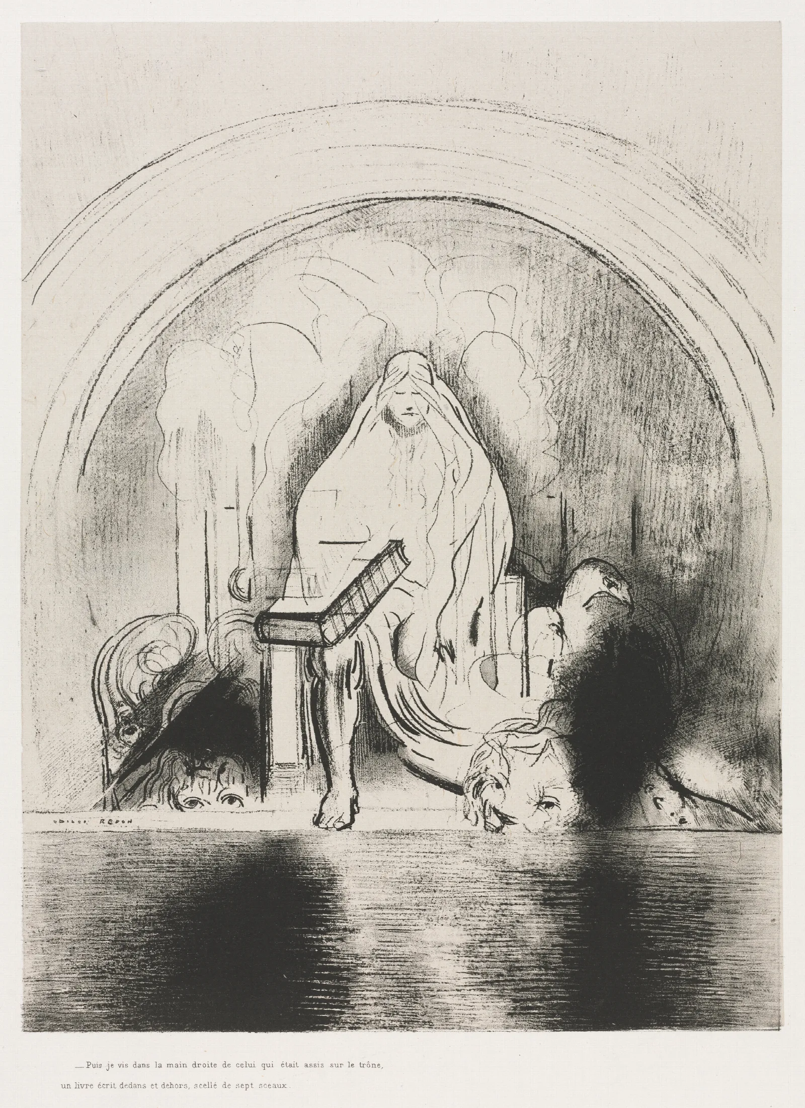 And I Saw In The Right Hand Of Him That Sat On The Throne A Book Written Within And On The Backside Sealed With Seven Seals Wall Art by Odilon Redon - Canvas Print