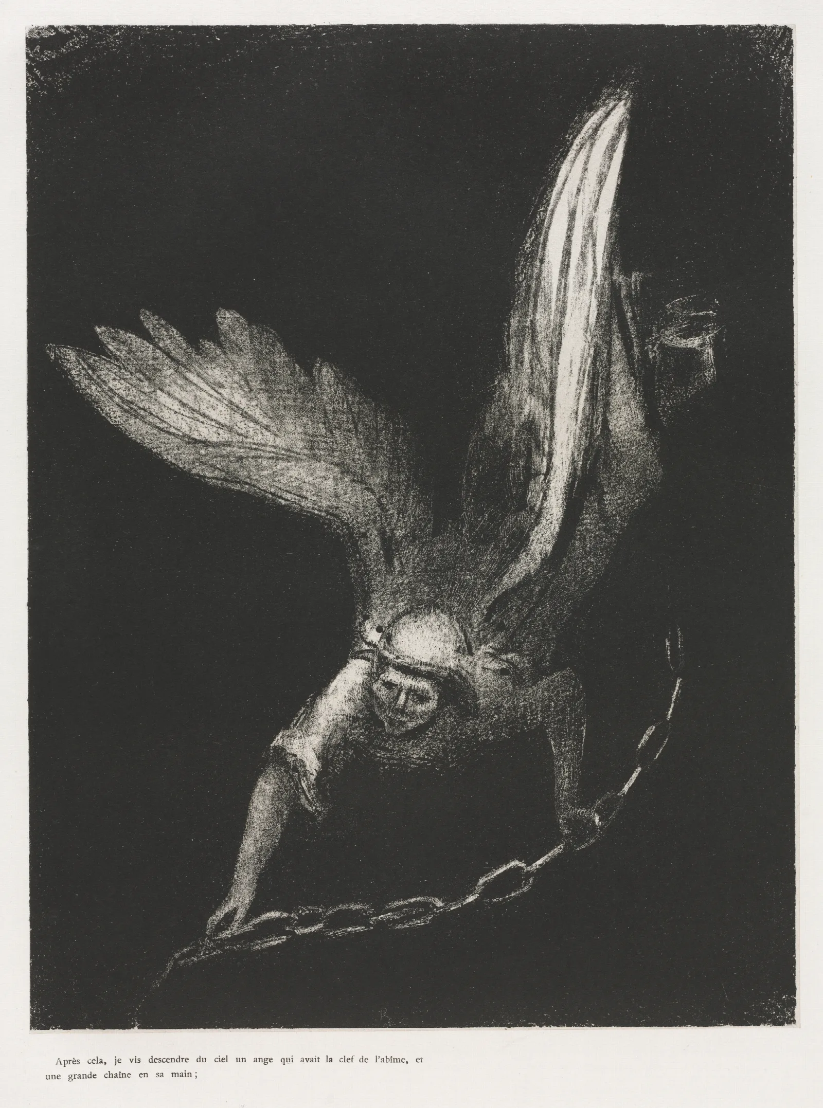 And I Saw An Angel Coming Down From Heaven Having The Key Of The Bottomless Pit And A Great Chain In His Hand 2 Wall Art by Odilon Redon - Canvas Print