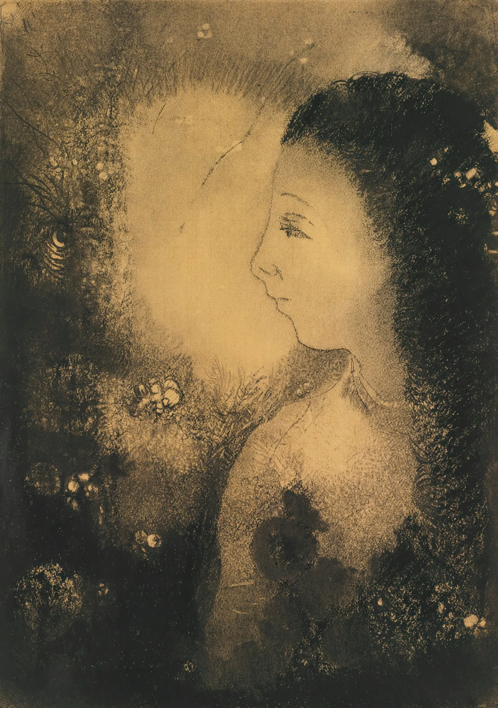 Profil De Femme Avec Fleurs Wall Art by Odilon Redon - Canvas Print