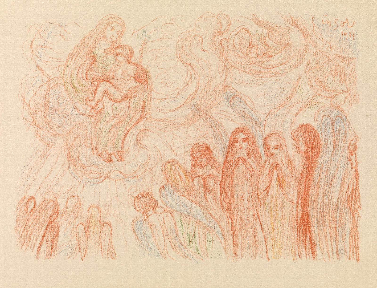 The Angels Worship Mary Wall Art by James Ensor - Canvas Print