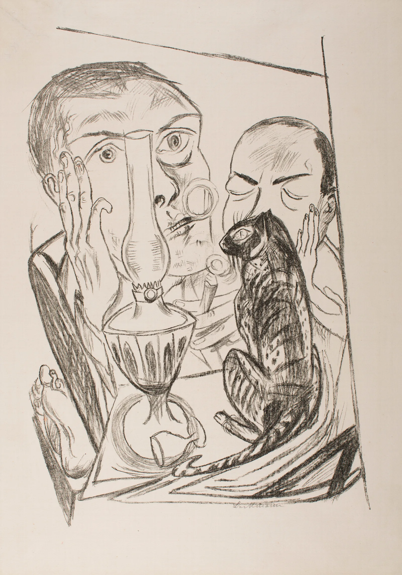 Self Portrait With Cat And Lamp Wall Art by Max Beckmann - Canvas Print