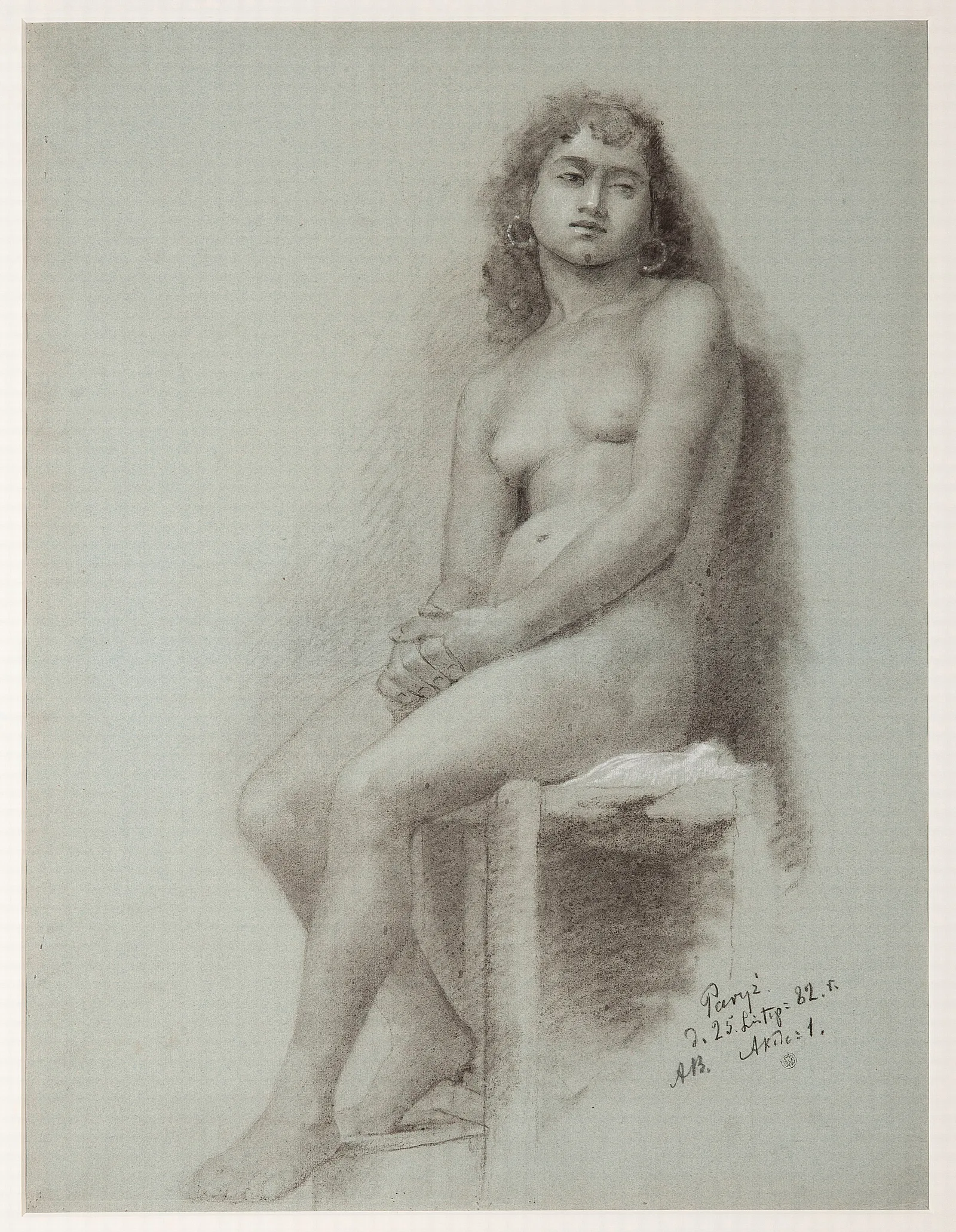 Sitting Female Nude Academic Study Wall Art by Anna Bilińska-Bohdanowicz - Canvas Print