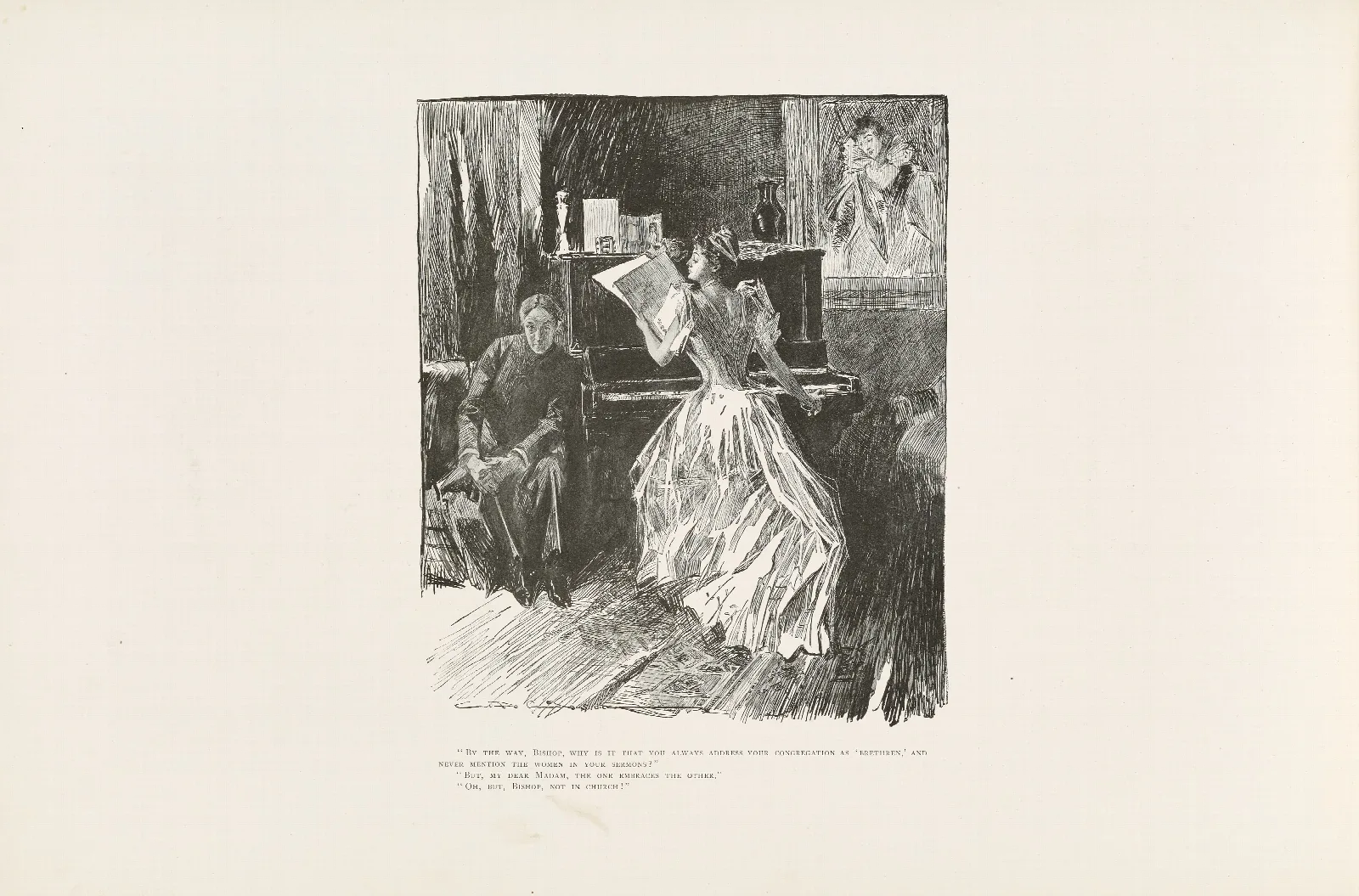 By The Way Bishop Why Is It That You Always Address Your Congregation As Brethrens Wall Art by Charles Dana Gibson - Canvas Print