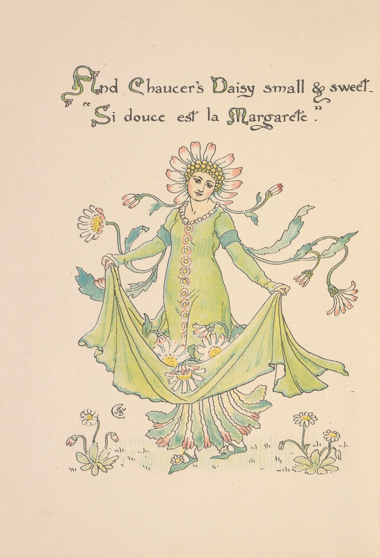 Floras Feast A Masque Of Flowers Pl 18 Wall Art by Walter Crane - Canvas Print