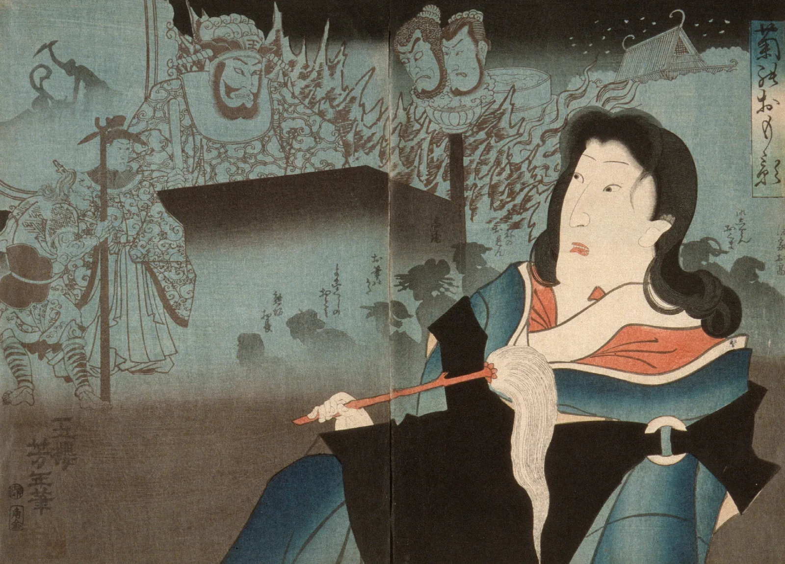 A Memorial Portrait Of Onoe Kikugoro Iv Wall Art by Tsukioka Yoshitoshi - Canvas Print