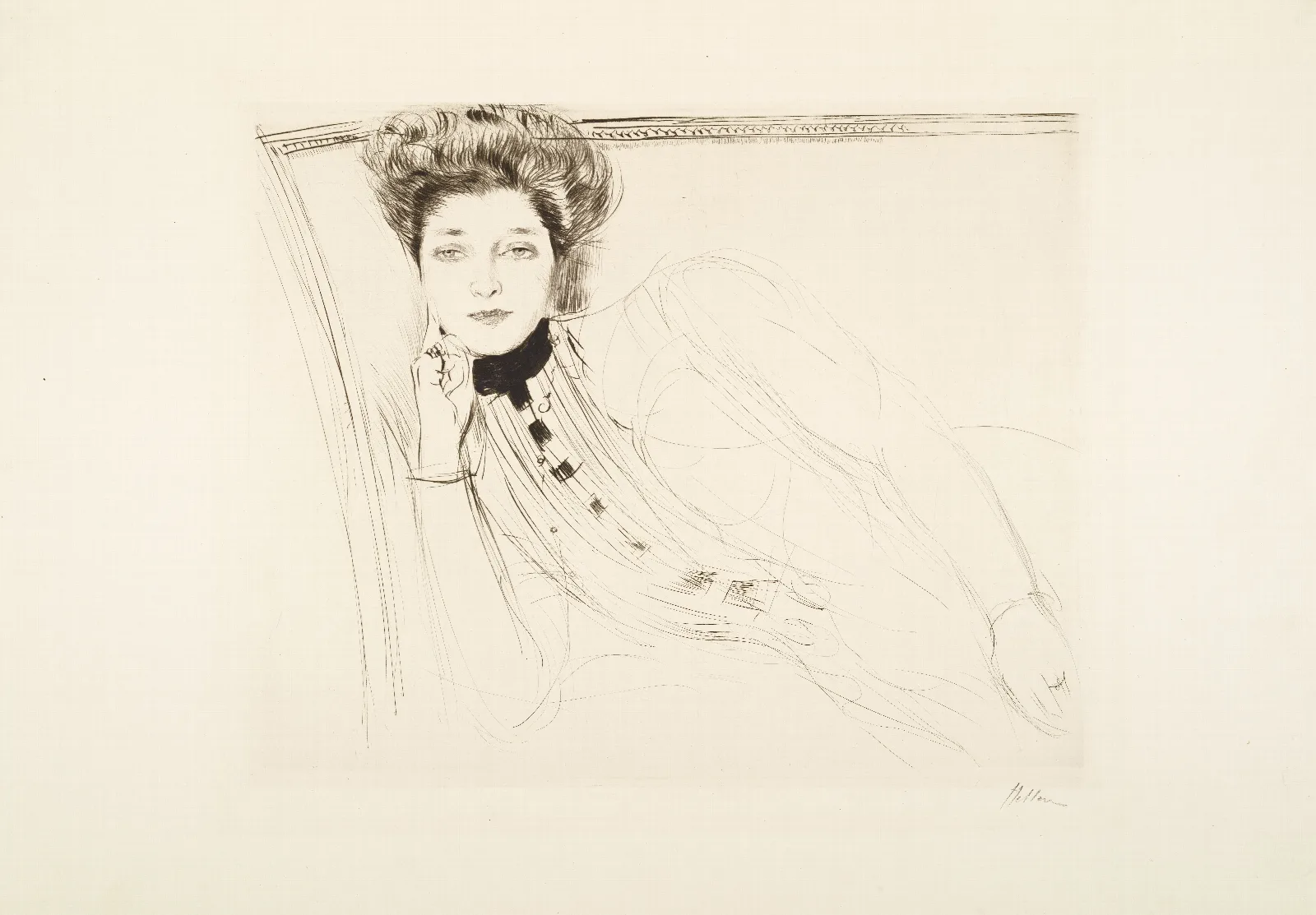 Lady Reclining In Left Corner Of Sofa Wall Art by Paul César Helleu - Canvas Print