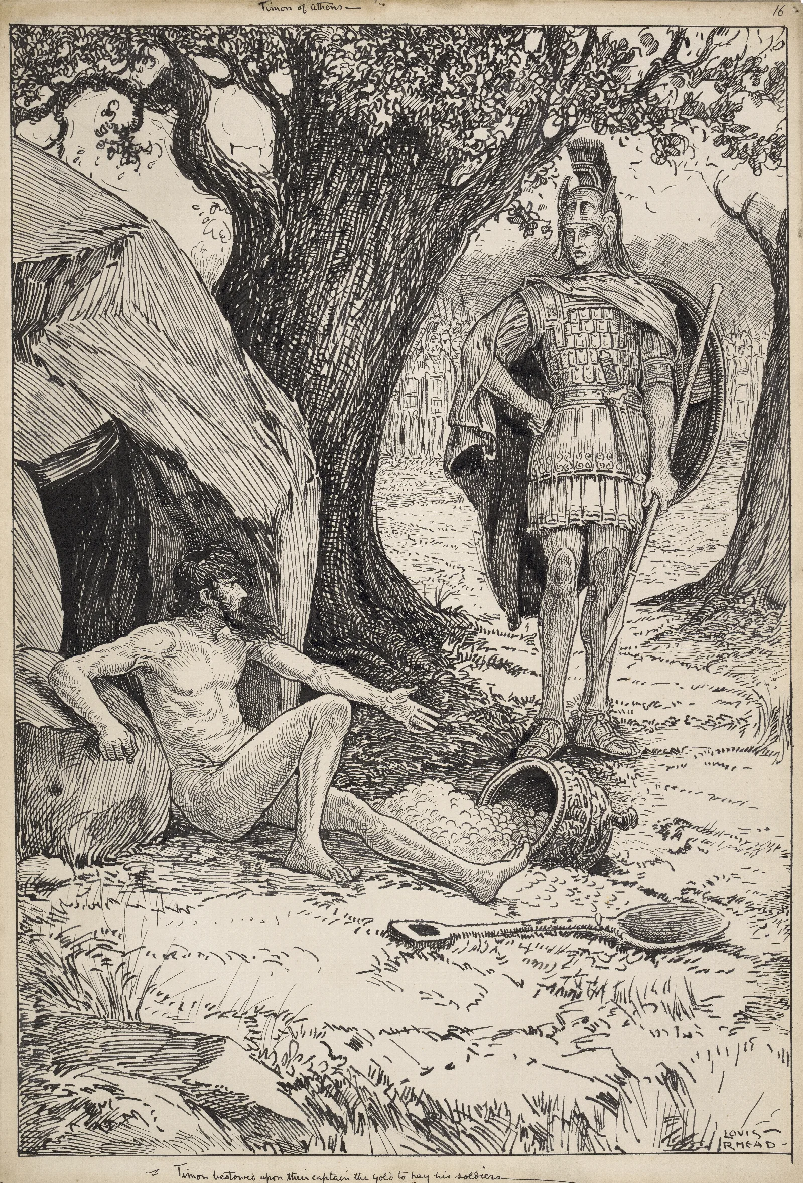 Timon Of Athens Timon Bestowed Upon Their Captain The Gold To Pay His Soldiers Louis Rhead Wall Art by Louis Rhead - Canvas Print