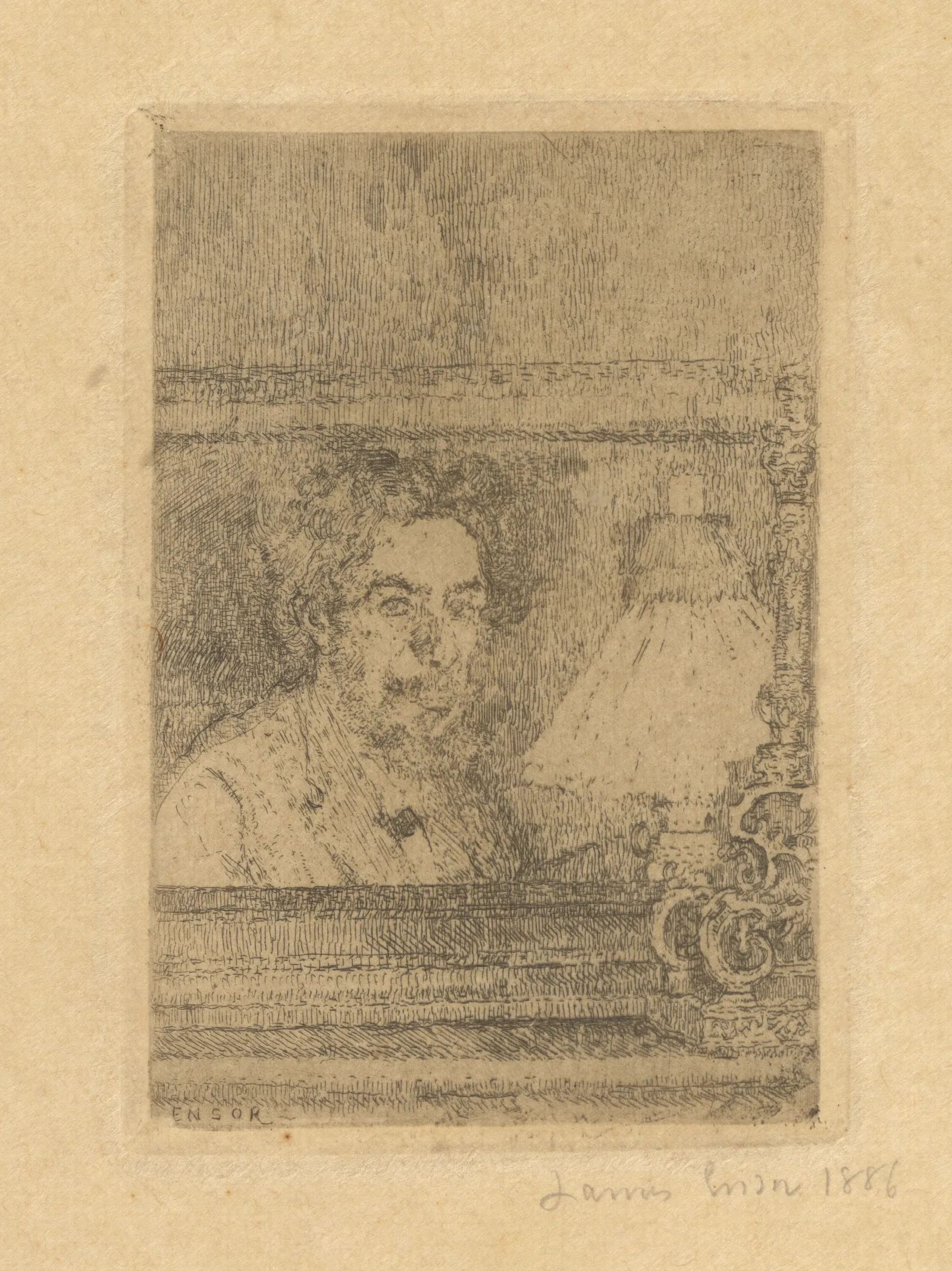 Self Portrait With Lamp Wall Art by James Ensor - Canvas Print