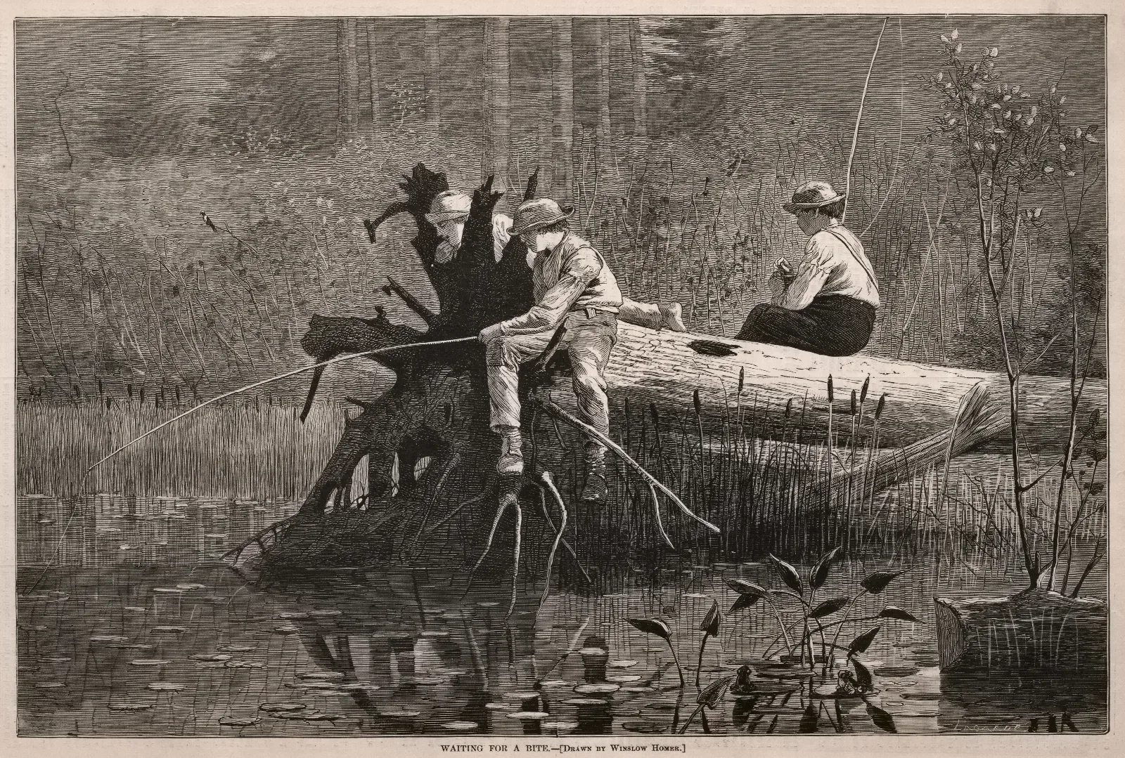 Waiting For A Bite 2 Wall Art by Winslow Homer - Canvas Print