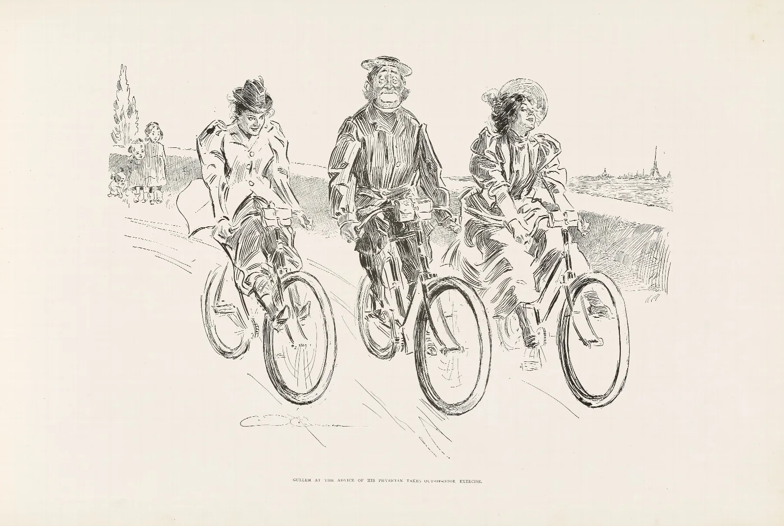 Gullem At The Advice Of His Physician Takes Out Of Door Exercise Wall Art by Charles Dana Gibson - Canvas Print