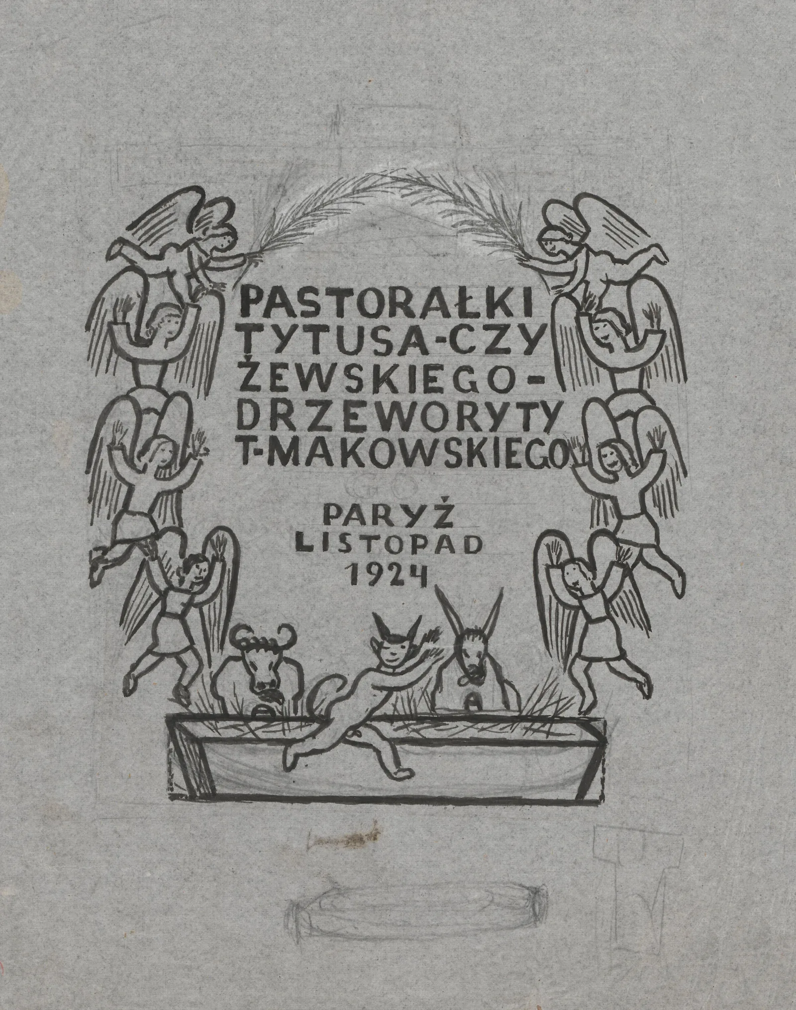 Niezrealizowany Projekt Karty Tytulowej Do Pastoralek Wall Art by Tadeusz Makowski - Canvas Print