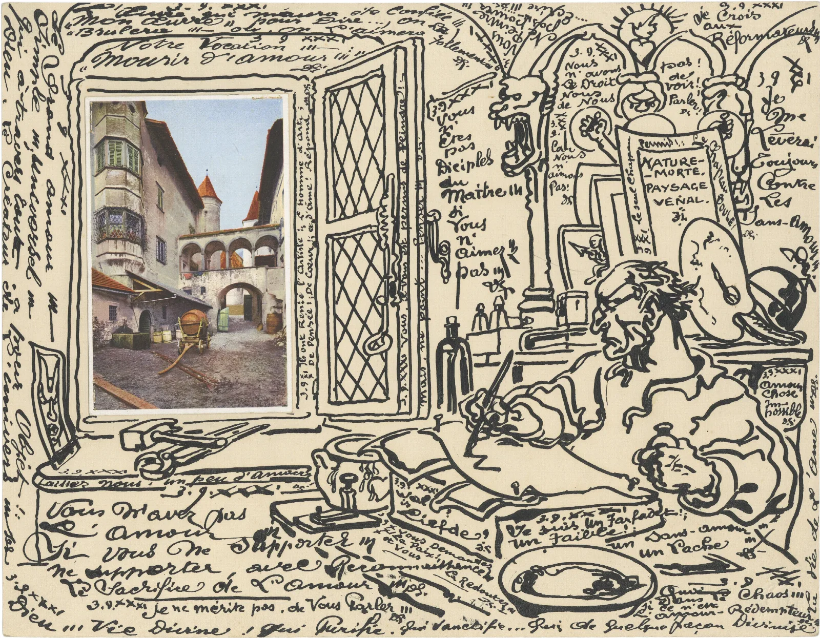 Schrijver Aan Open Raam En Prentkaartuitzicht Wall Art by Alfred Ost - Canvas Print