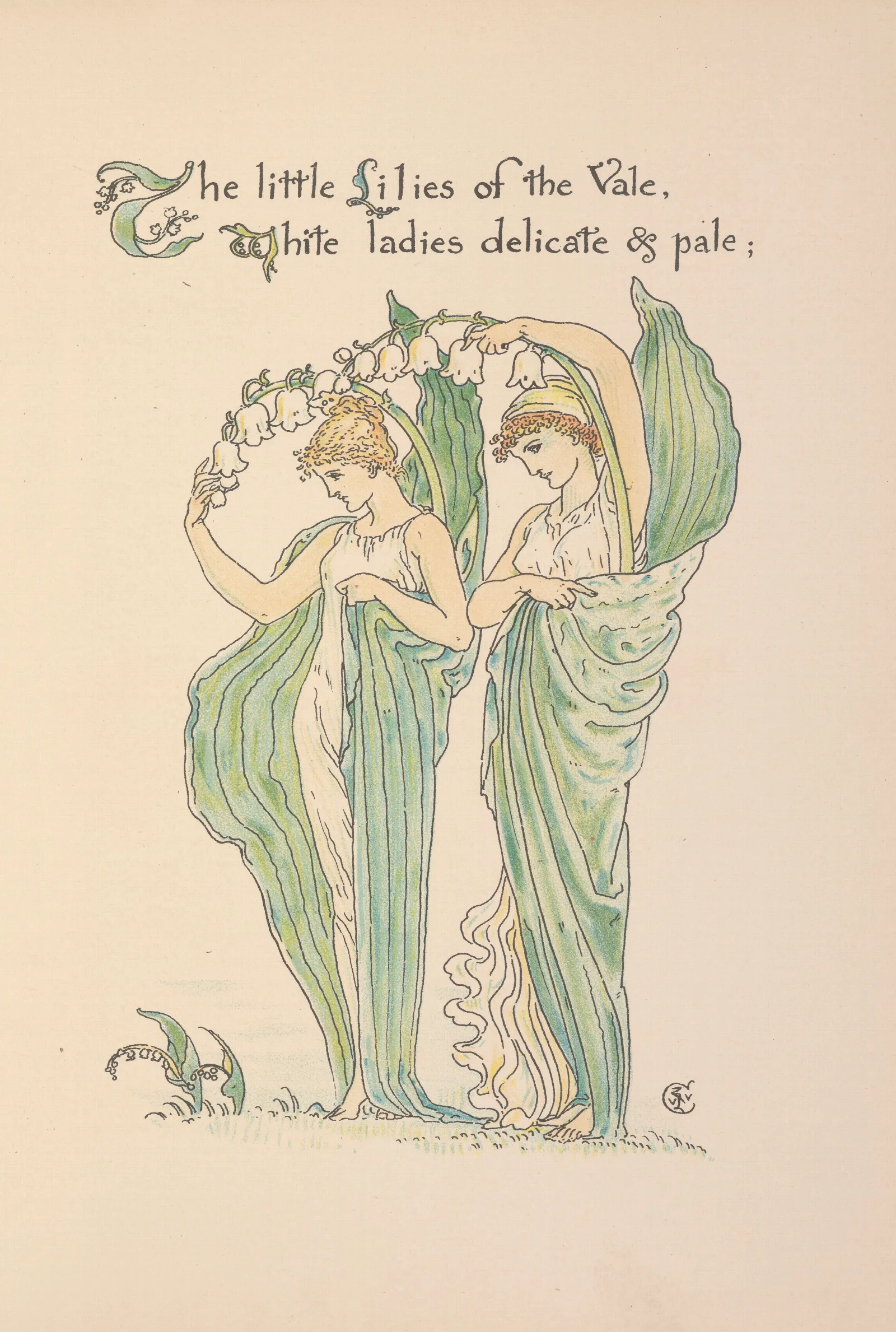 Floras Feast A Masque Of Flowers Pl 19 Wall Art by Walter Crane - Canvas Print