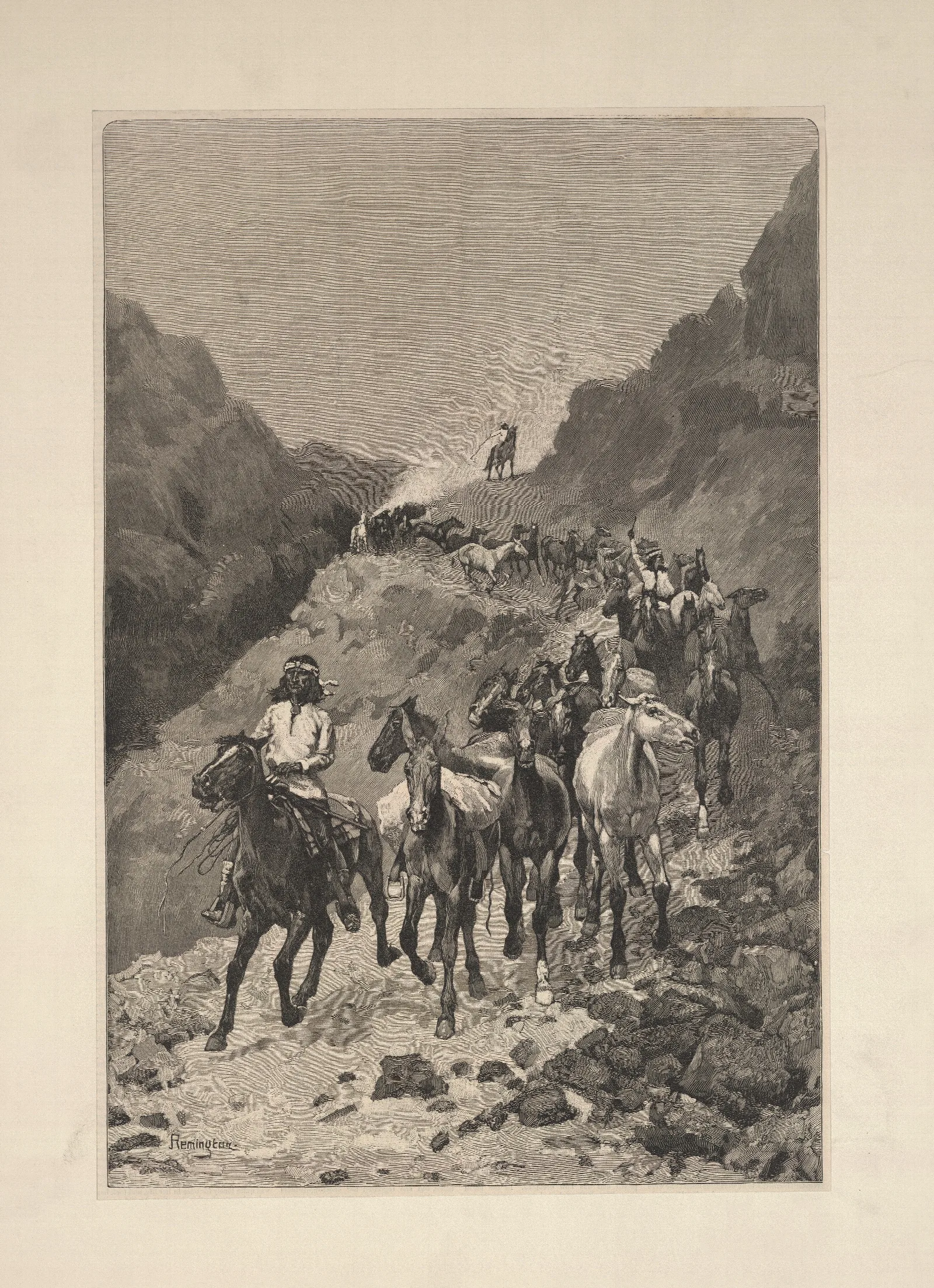 Geronimo And His Band Returning From A Raid Into Mexico Wall Art by Frederic Remington - Canvas Print