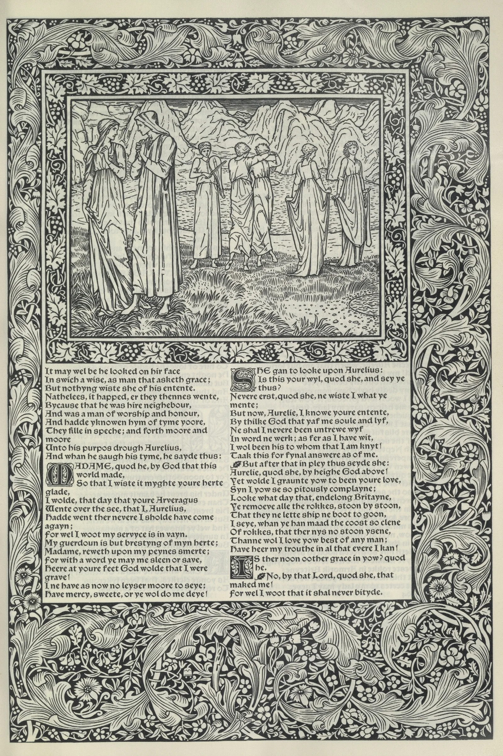 The Works Of Geoffrey Chaucer Pl 24 Wall Art by Sir Edward Coley Burne-Jones - Canvas Print