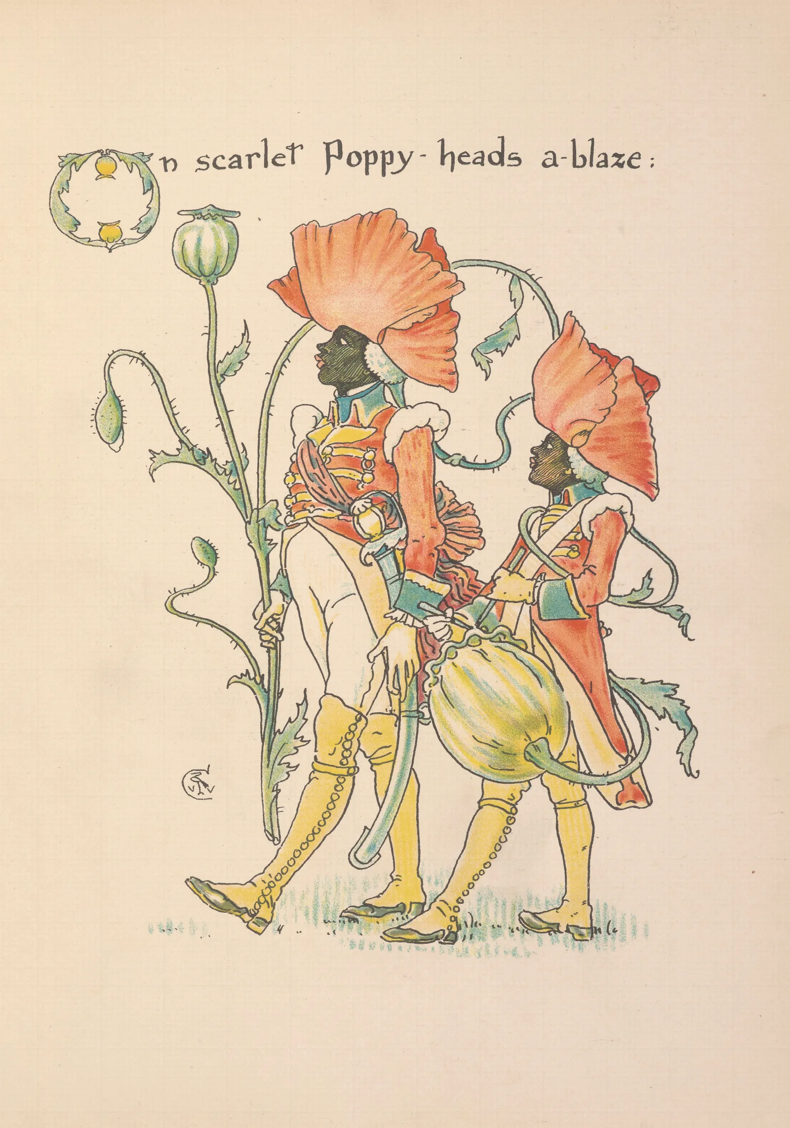 Floras Feast A Masque Of Flowers Pl 27 Wall Art by Walter Crane - Canvas Print