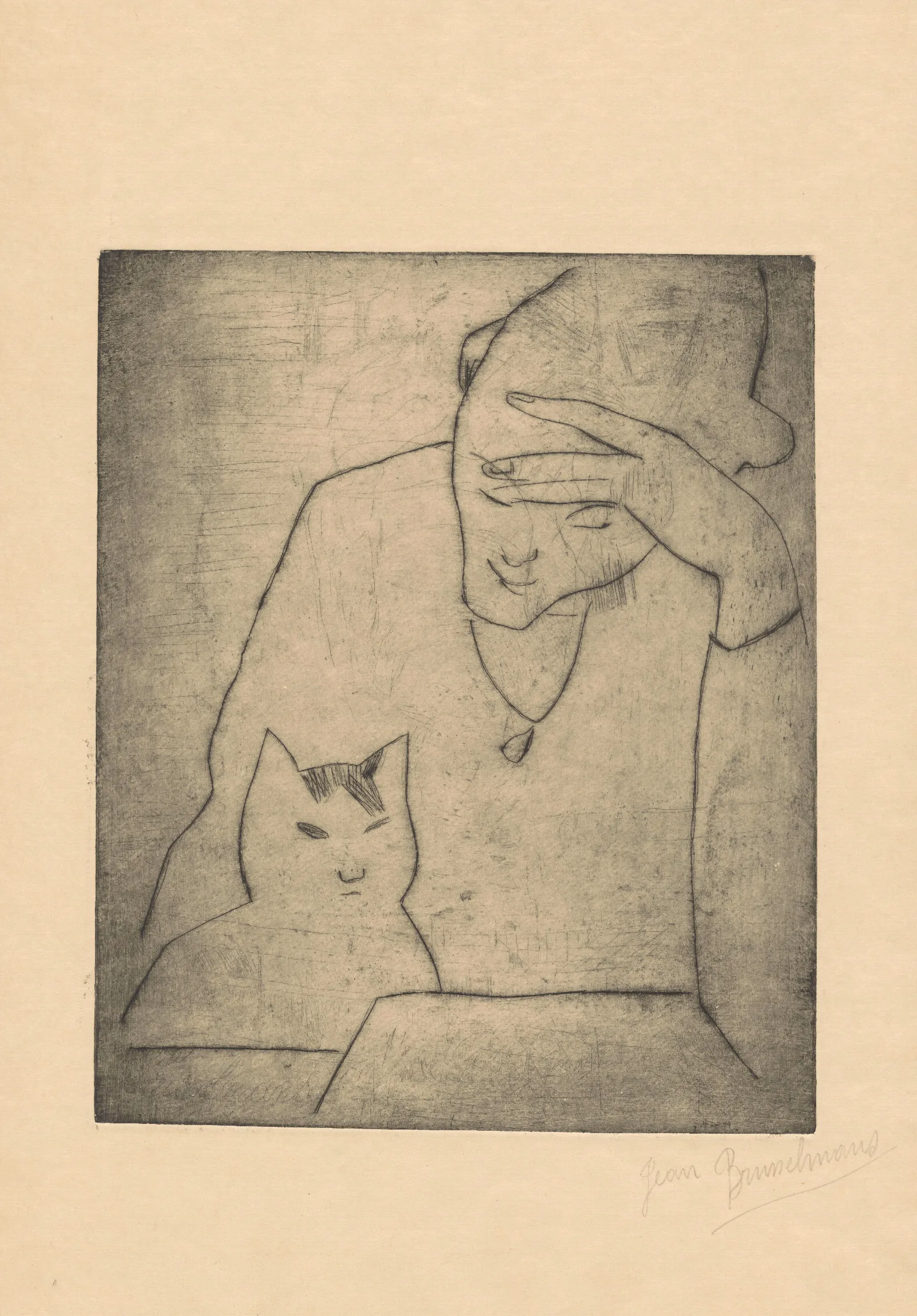 Woman And Cat 2 Wall Art by Jean Brusselmans - Canvas Print