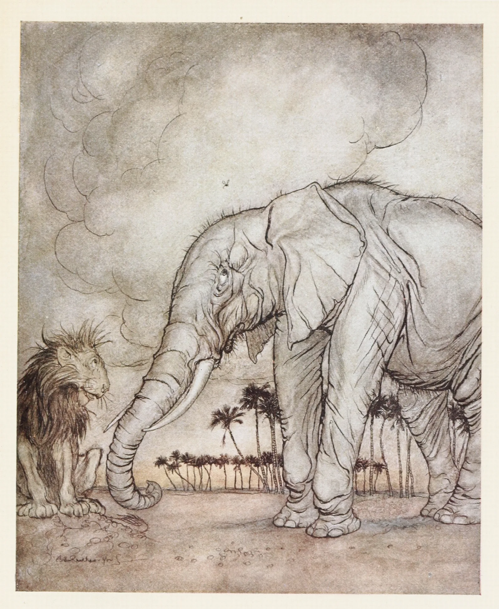 The Lion Jupiter And The Elephant Wall Art by Arthur Rackham - Canvas Print