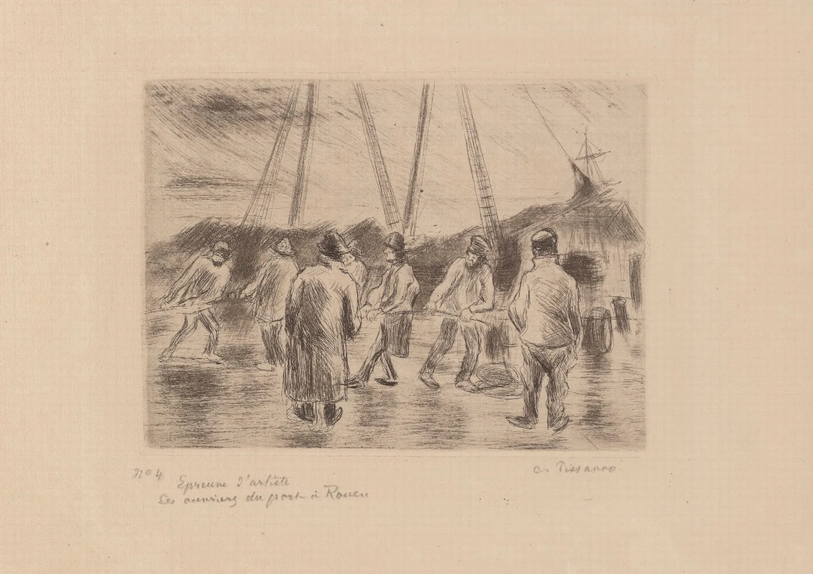 Les Ouvriers Du Port A Rouen Wall Art by Camille Pissarro - Canvas Print