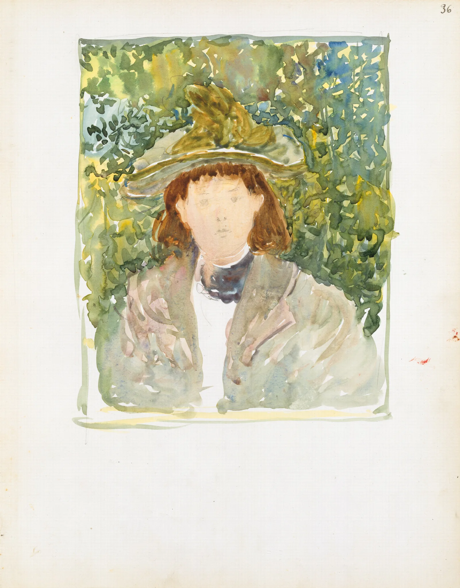 A Woman With Red Hair Wearing A Green Plumed Hat Wall Art by Maurice Prendergast - Canvas Print