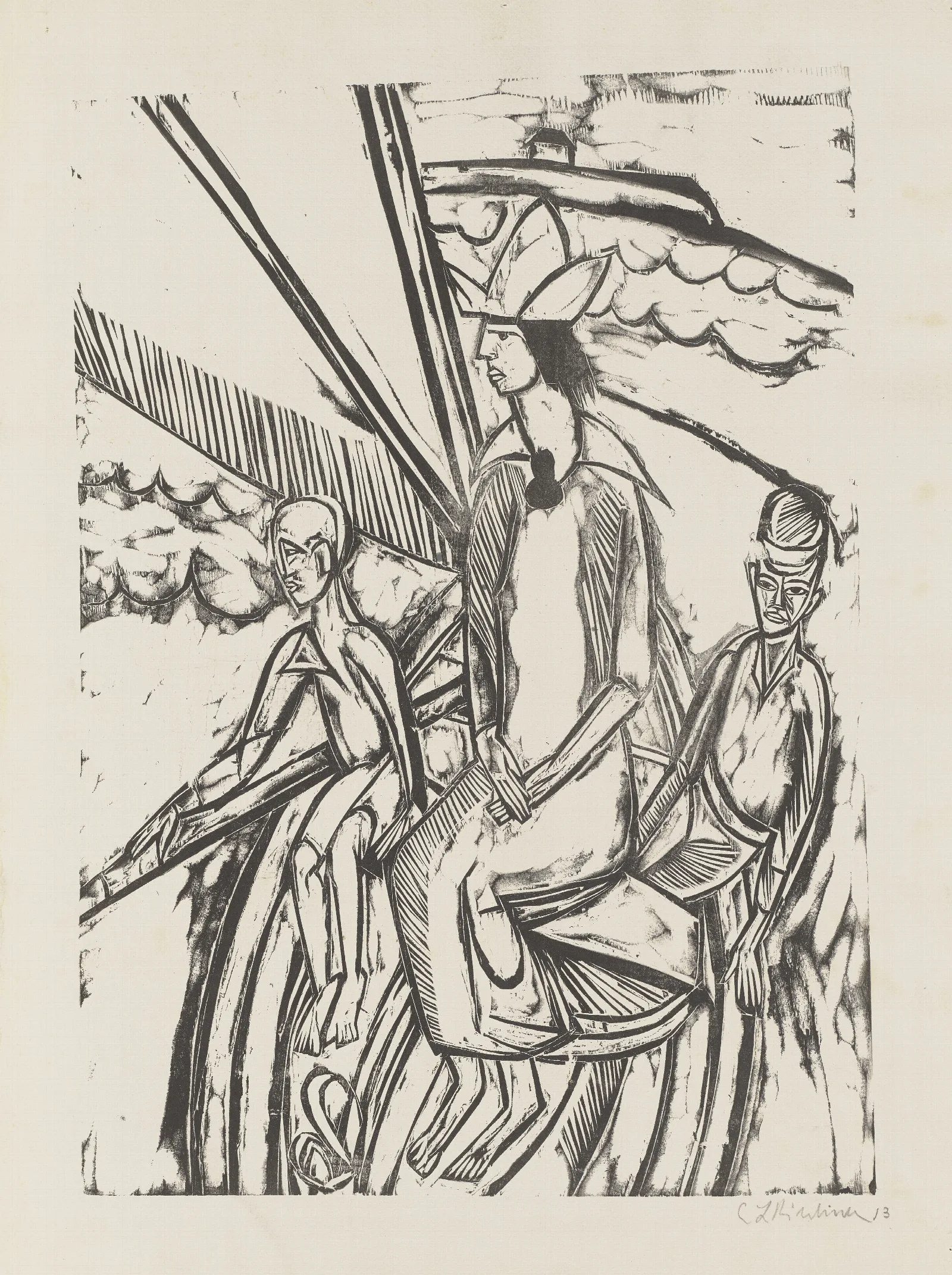 Frau Und Zwei Buben Im Segelboot Wall Art by Ernst Ludwig Kirchner - Canvas Print