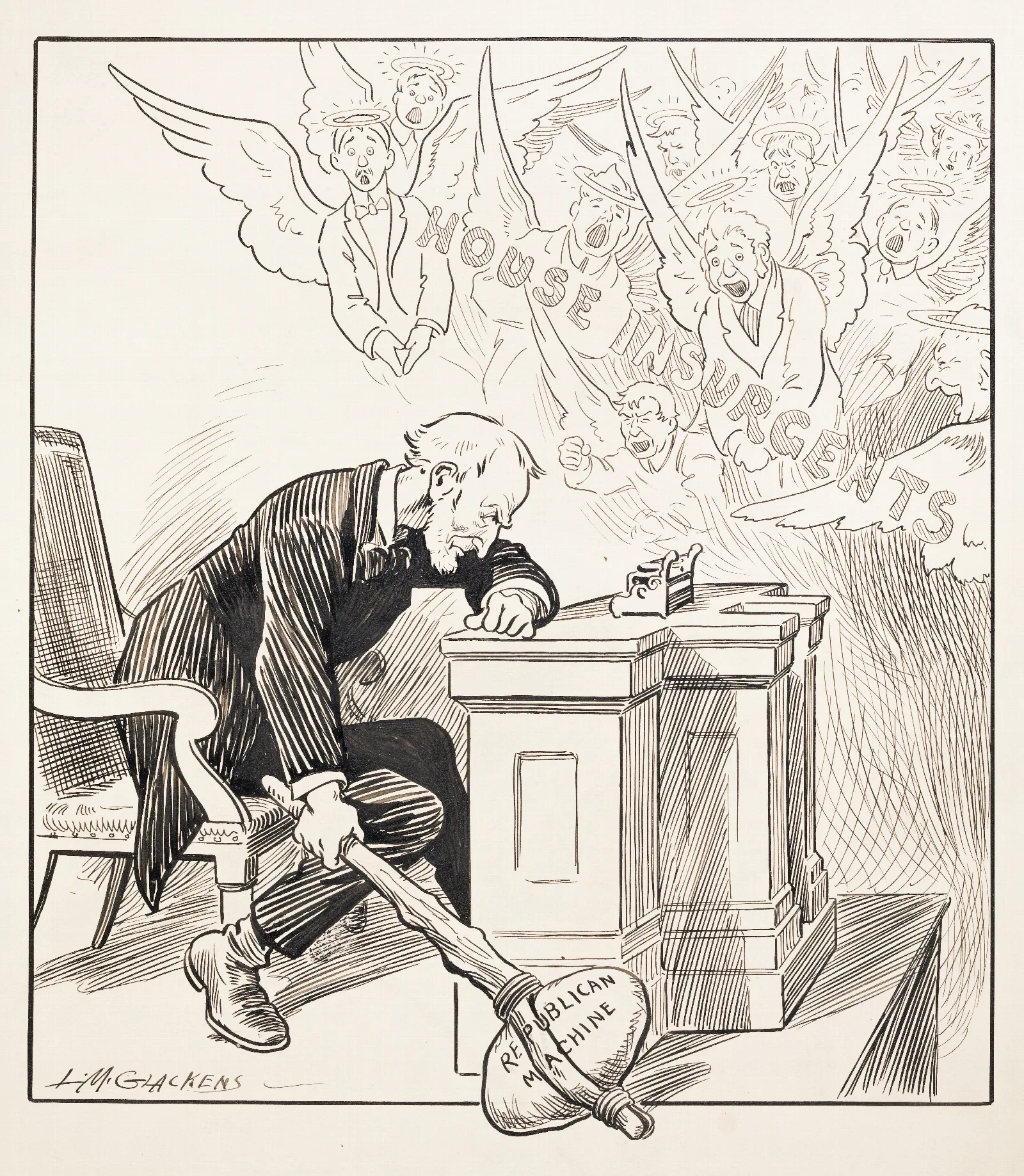 Man Leaning Over Desk With Large Club Wall Art by Louis Glackens - Canvas Print