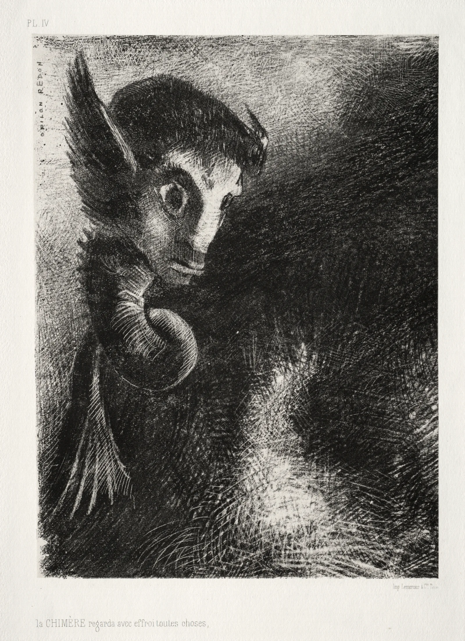 The Chimera Gazed At All Things With Fear Wall Art by Odilon Redon - Canvas Print