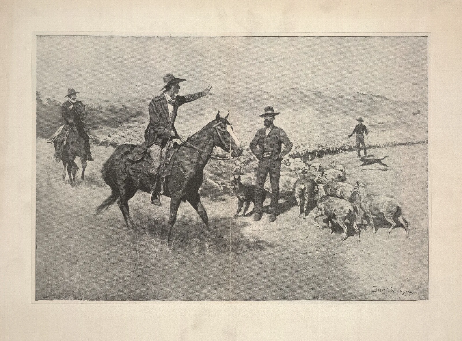 The Drought In The Southwest Cattlemen Warning Sheep Herders Away From Their Water Wall Art by Frederic Remington - Canvas Print