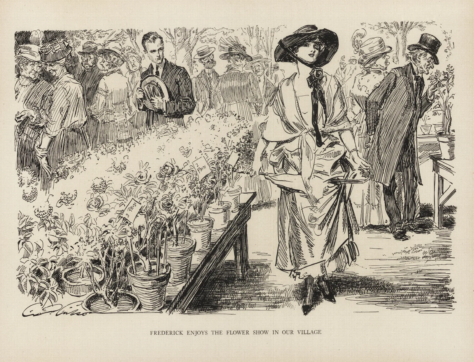 Frederick Enjoys The Flower Show In Our Village Wall Art by Charles Dana Gibson - Canvas Print