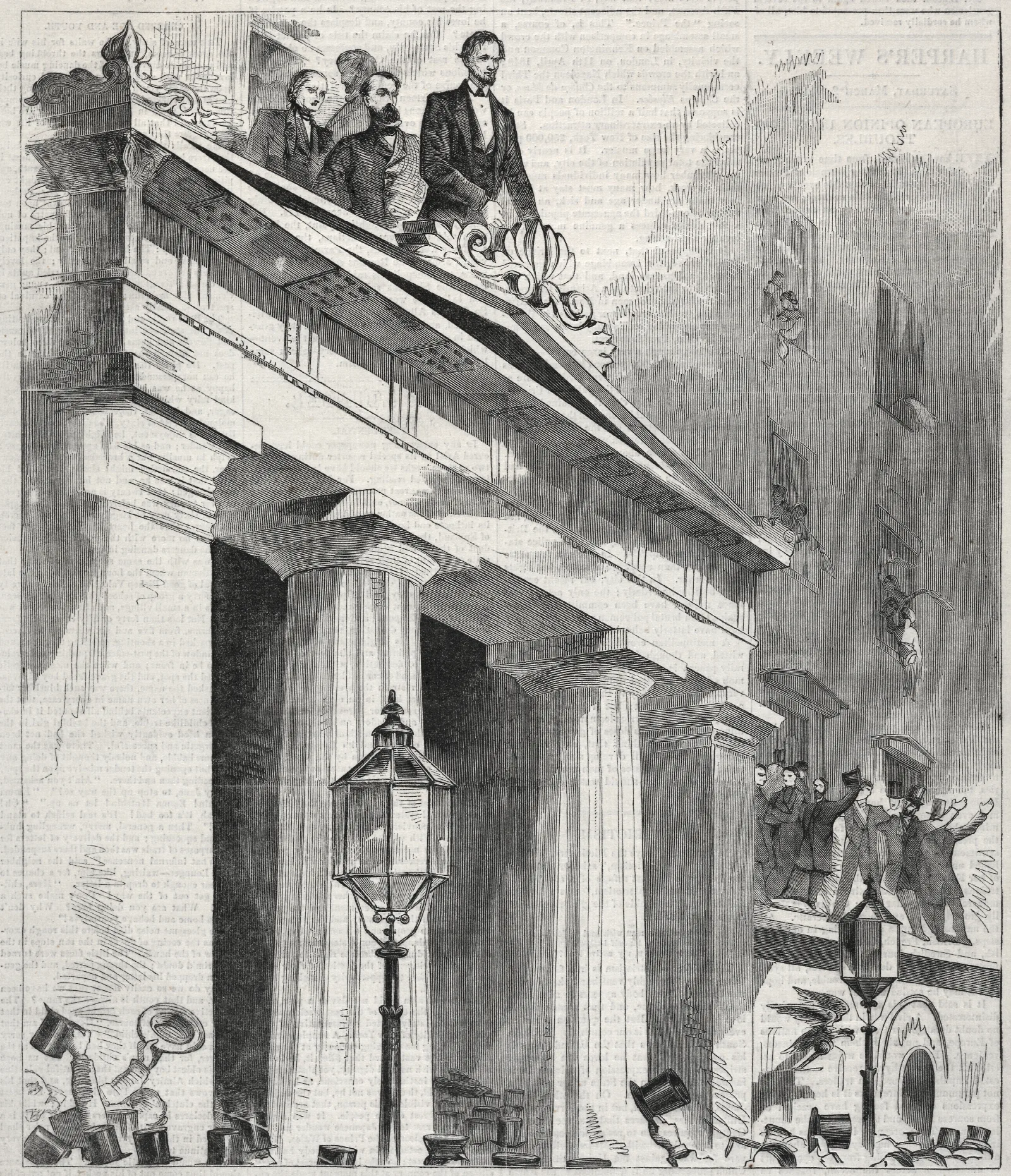Abraham Lincoln The President Elect Addressing The People From The Astor House Balcony February 9 1861 Wall Art by Winslow Homer - Canvas Print