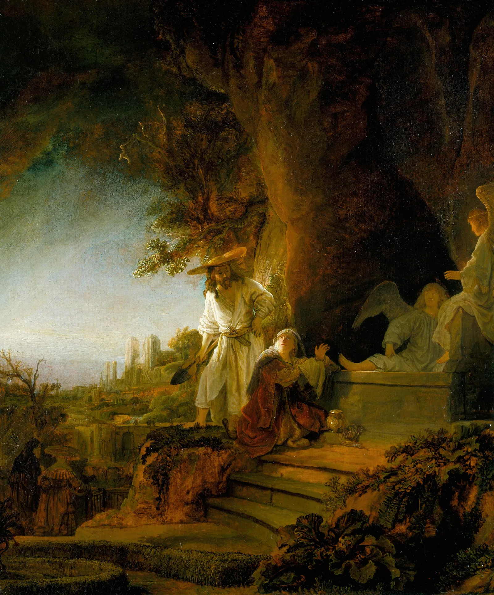 Christ And St Mary Magdalen At The Tomb Wall Art by Rembrandt van Rijn - Canvas Print