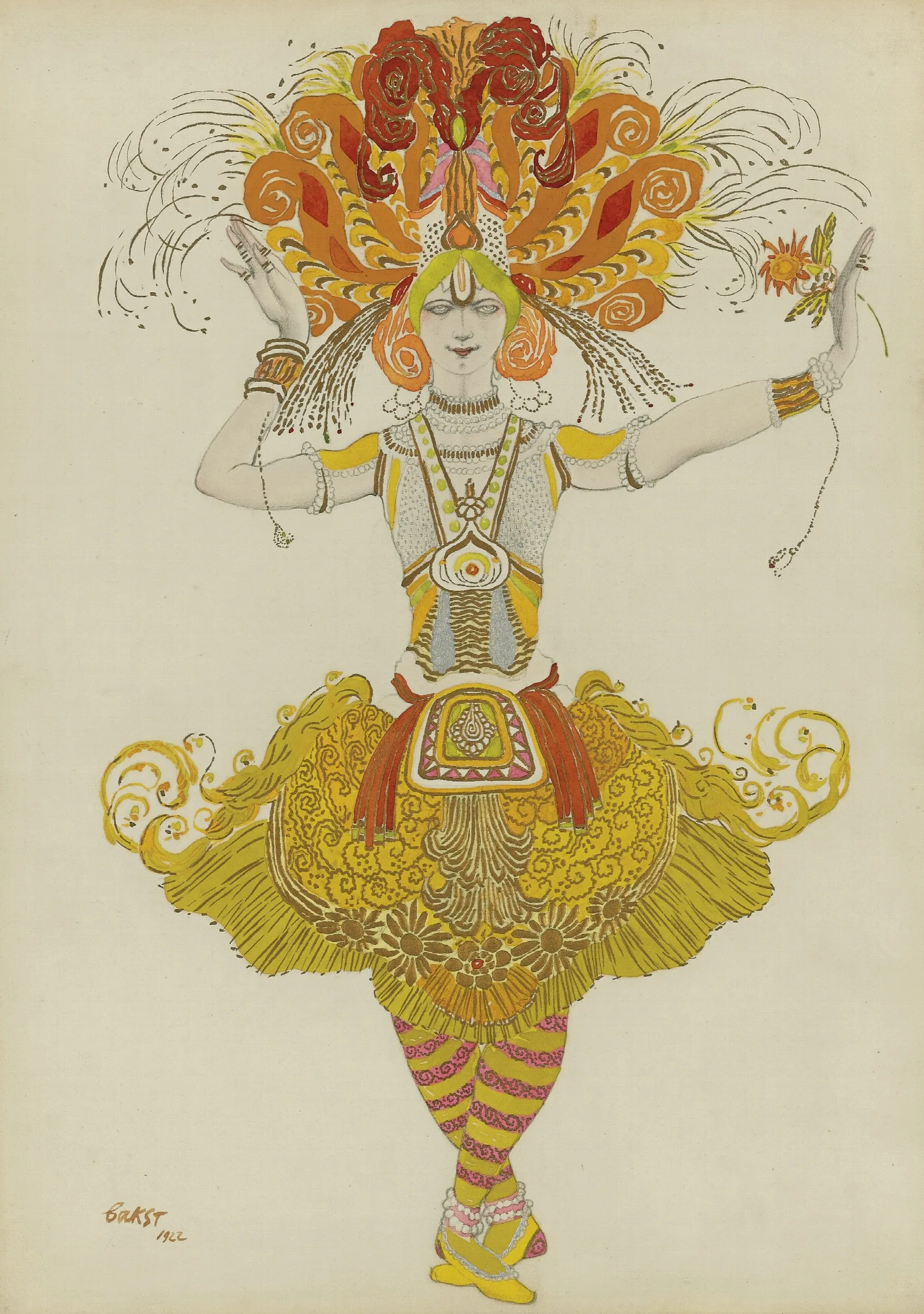 Costume Design For Firebird Wall Art by Léon Bakst - Canvas Print