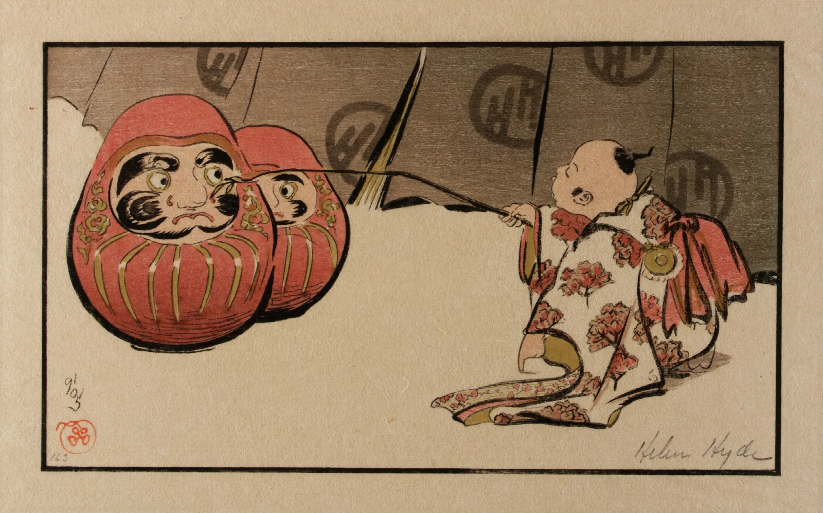 Teasing The Daruma Wall Art by Helen Hyde - Canvas Print