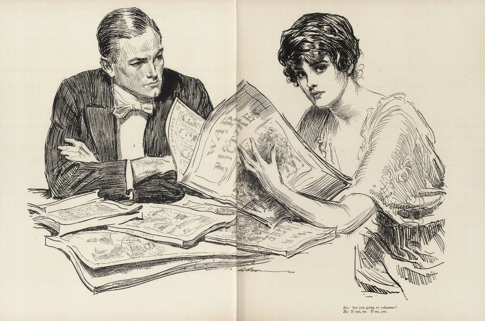 She Are You Going To Volunteer Wall Art by Charles Dana Gibson - Canvas Print