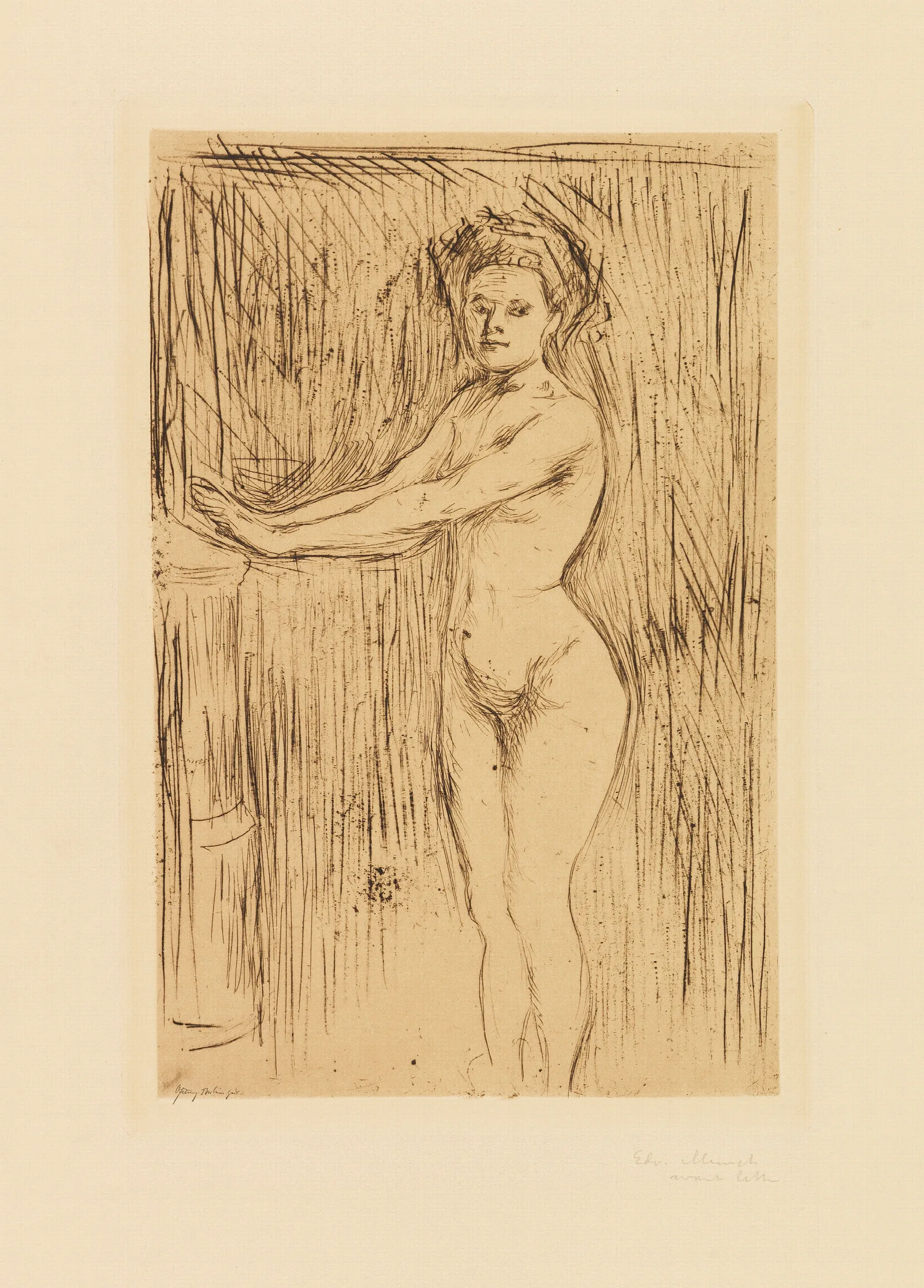 Modell Seine Hande Warmend Wall Art by Edvard Munch - Canvas Print