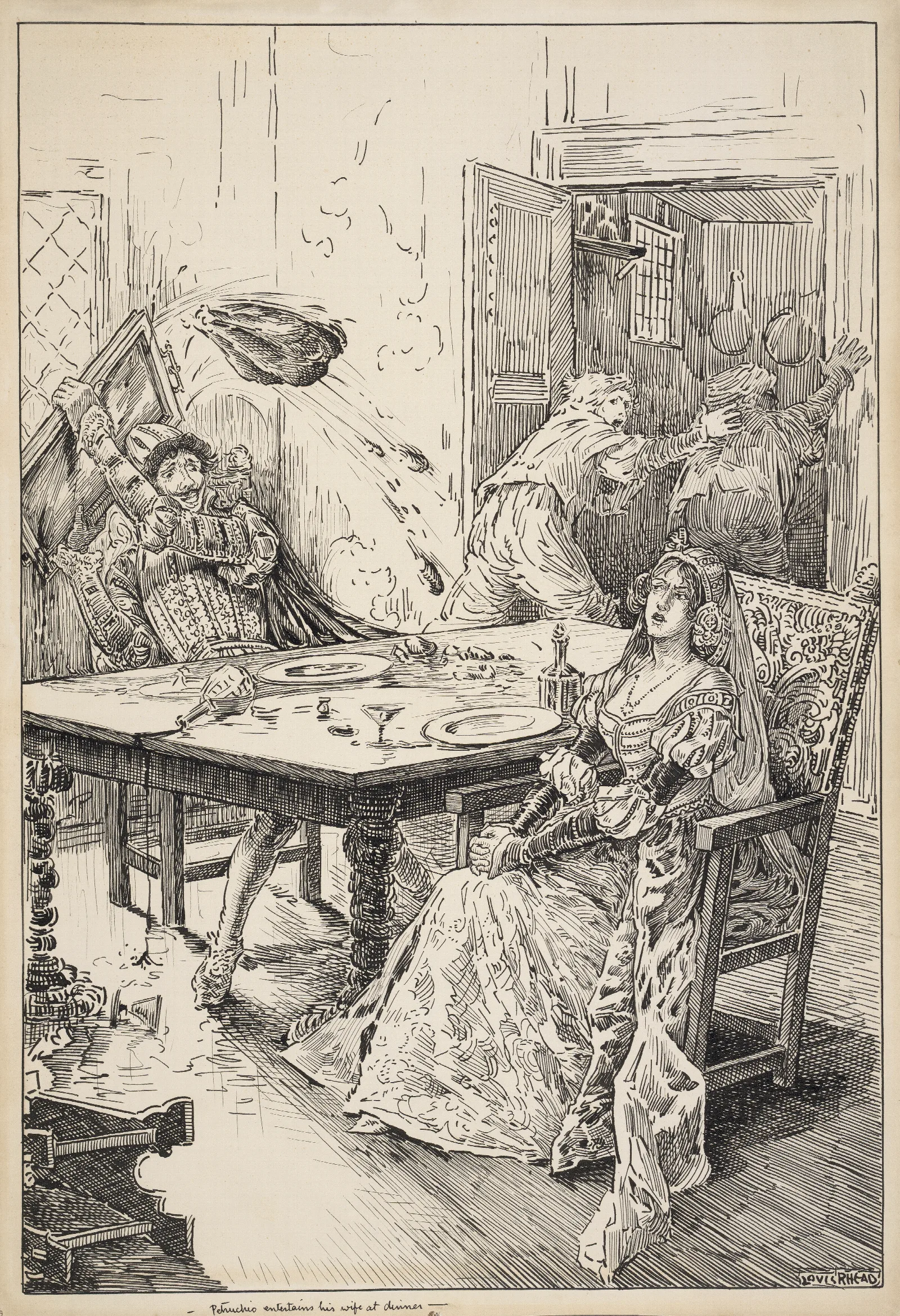 Taming Of The Shrew Petruchio Entertains His Wife At Dinner Wall Art by Louis Rhead - Canvas Print
