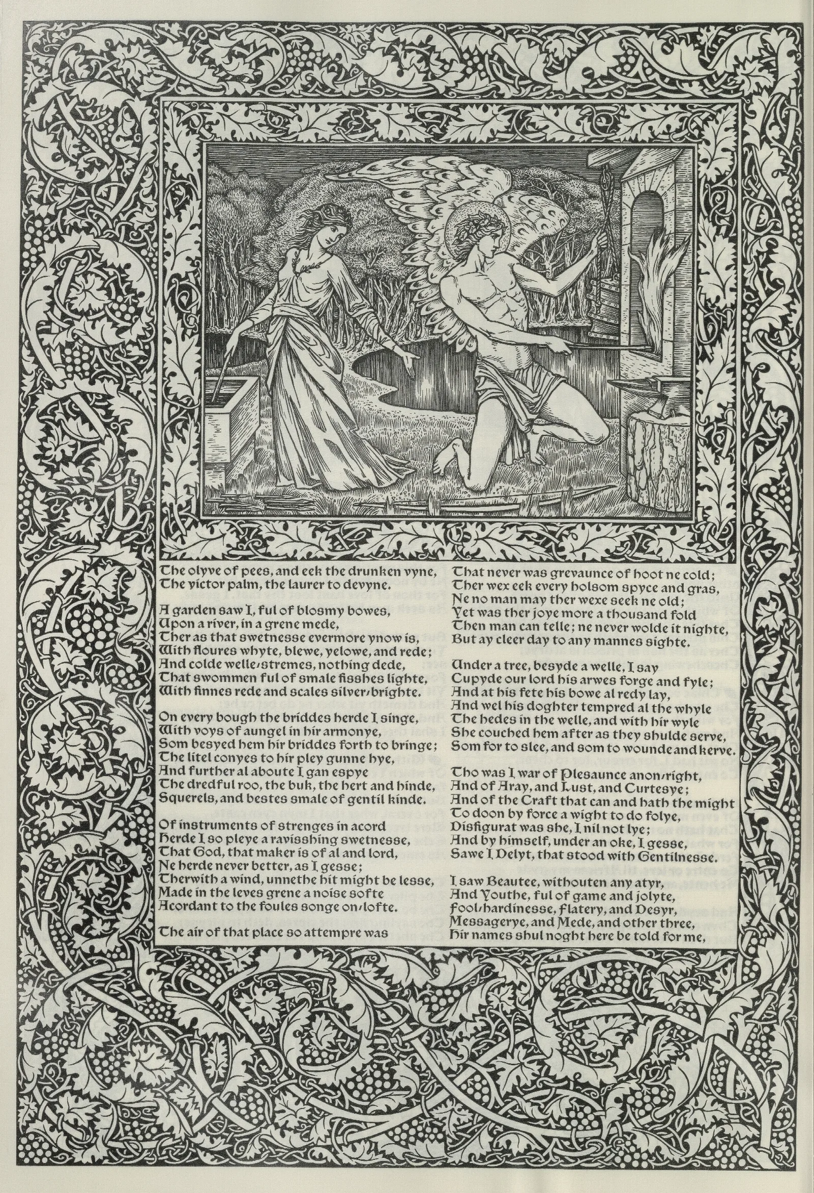 The Works Of Geoffrey Chaucer Pl 51 Wall Art by Sir Edward Coley Burne-Jones - Canvas Print