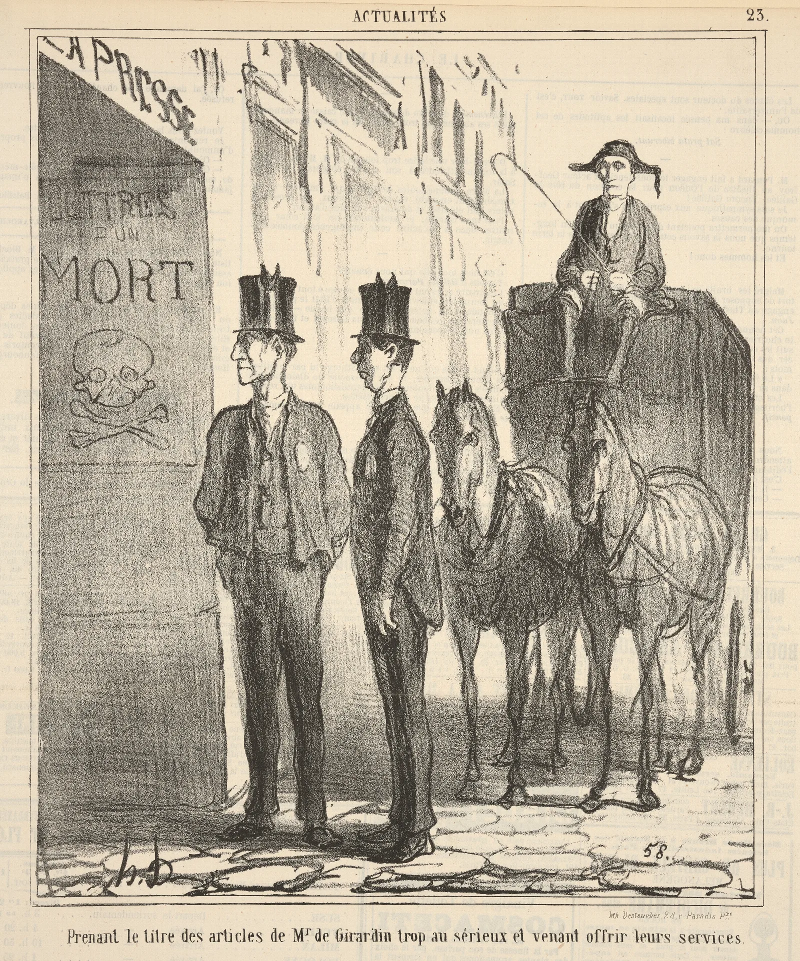 Taking The Title Of The Articles Of M De Girardin Too Seriously And Coming To Offer Their Services Wall Art by Honoré Daumier - Canvas Print