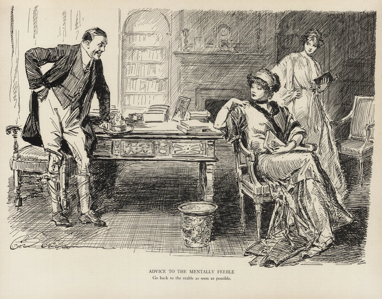 Advice To The Mentally Feeble Go Back To The Stable As Soon As Possible Wall Art by Charles Dana Gibson - Canvas Print