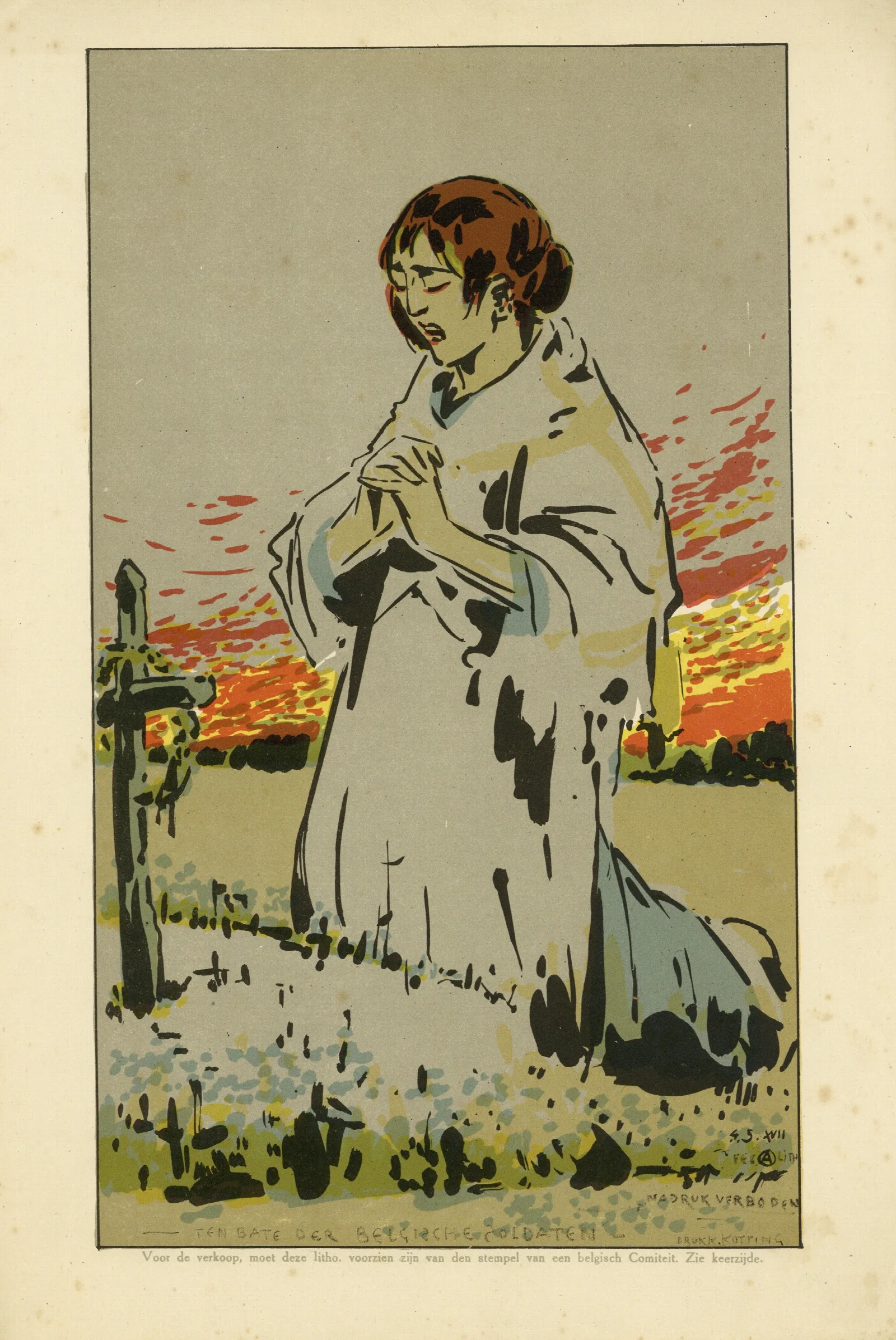 Knielende Dame Bij Grafkruis Wall Art by Alfred Ost - Canvas Print
