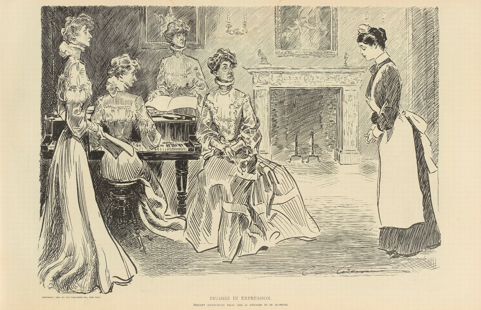 Studies In Expression Bridget Announces That She Is Engaged To Be Married Wall Art by Charles Dana Gibson - Canvas Print