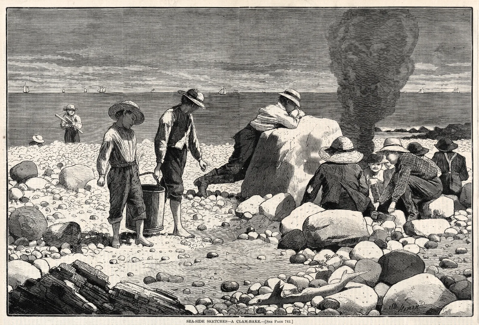 Seaside Sketches A Clam Bake Wall Art by Winslow Homer - Canvas Print