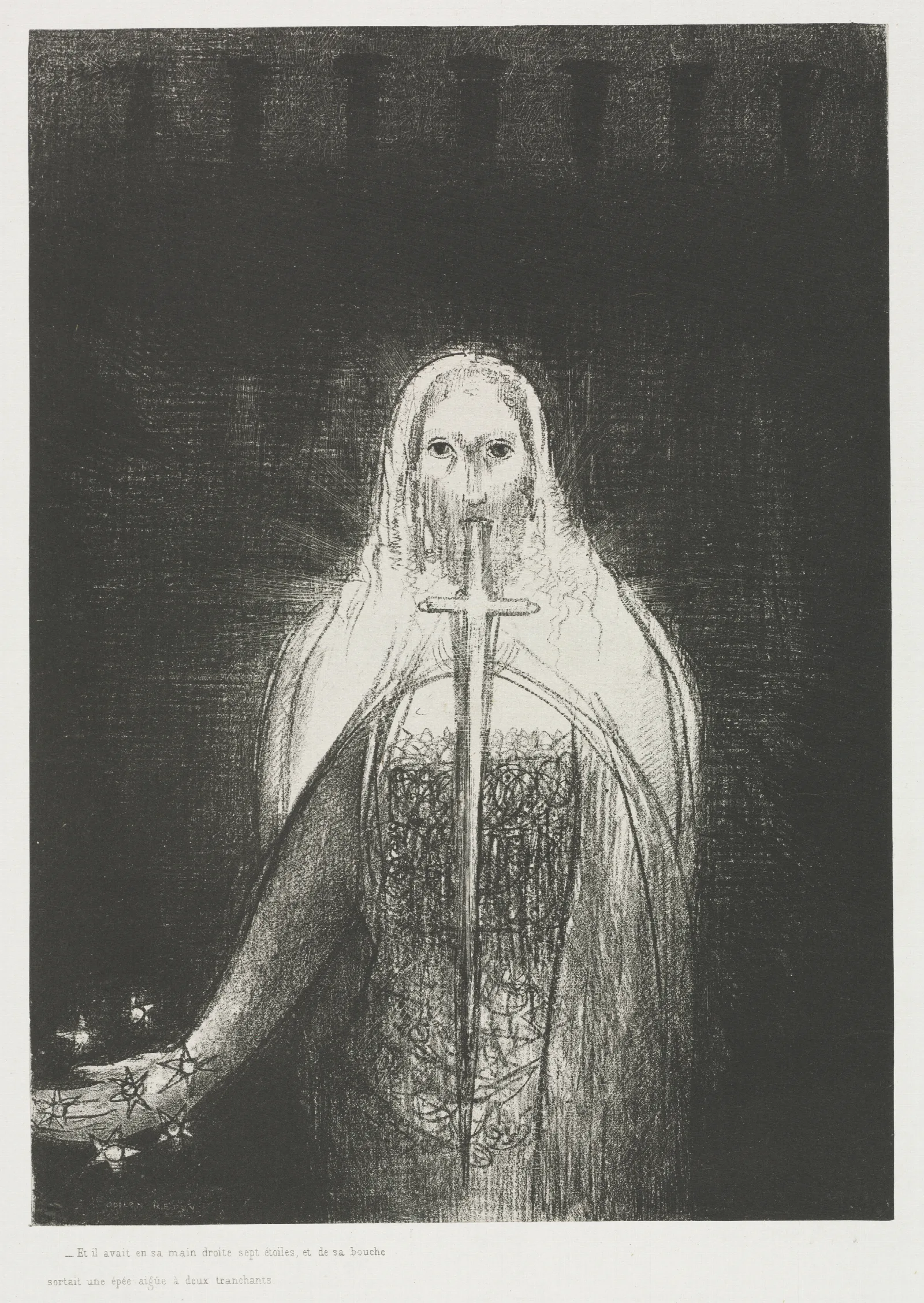And He Had In His Right Hand Seven Stars And Out Of His Mouth Went A Sharp Two Edged Sword Wall Art by Odilon Redon - Canvas Print