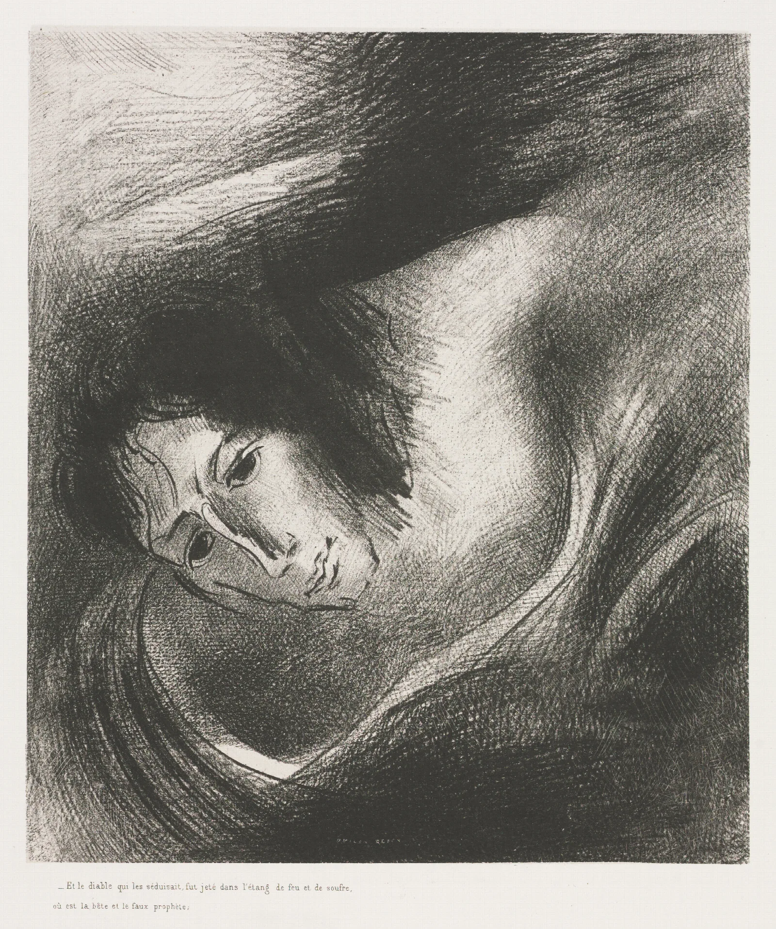 And The Devil That Deceived Them Was Cast Into The Lake Of Fire And Brimstone Where The Beast And The False Prophet Are Wall Art by Odilon Redon - Canvas Print